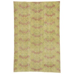 Distressed Vintage Turkish Sivas Rug with Romantic French Country Chintz Style