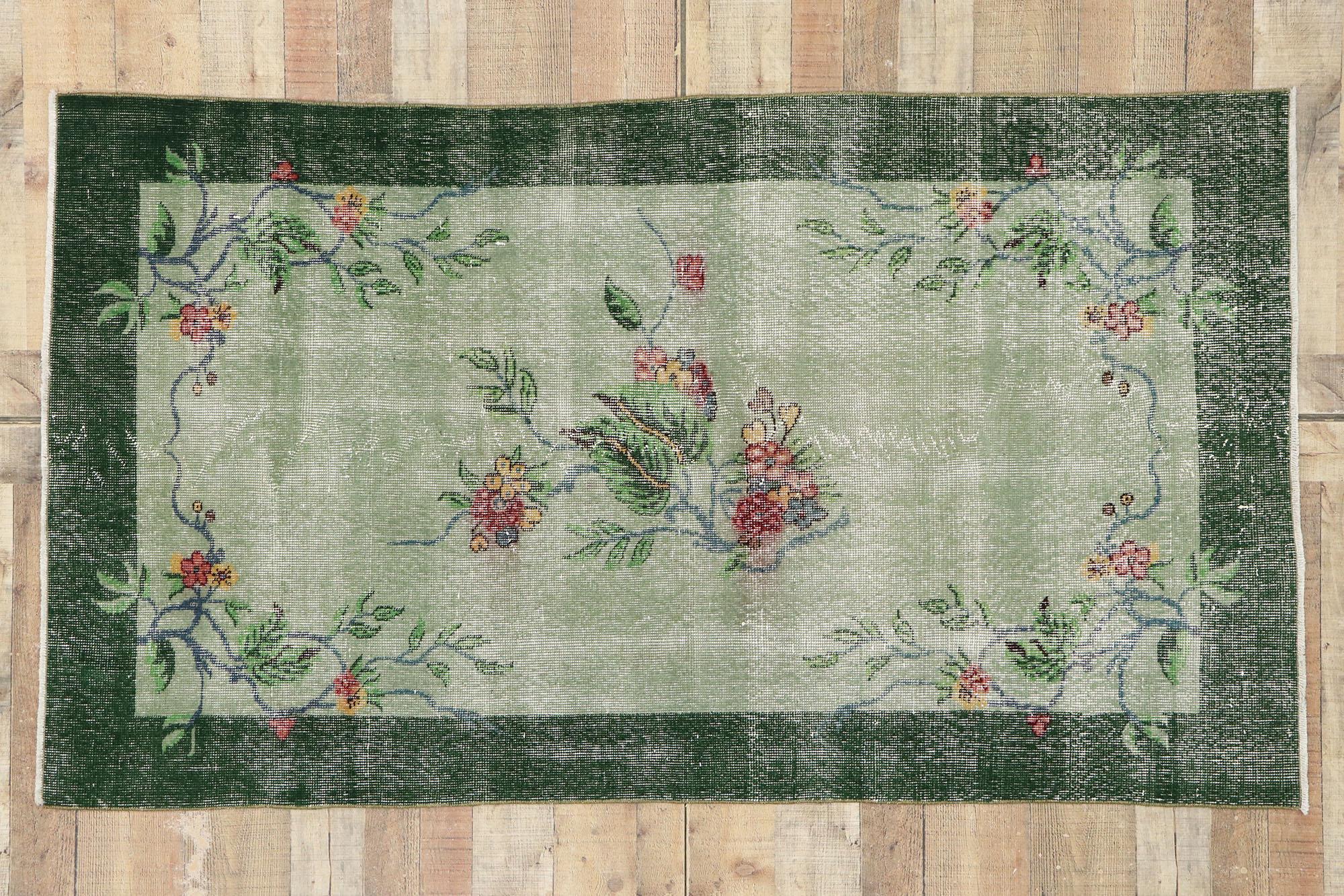 Distressed Vintage Turkish Sivas Rug with Romantic Hollywood Regency Style For Sale 3