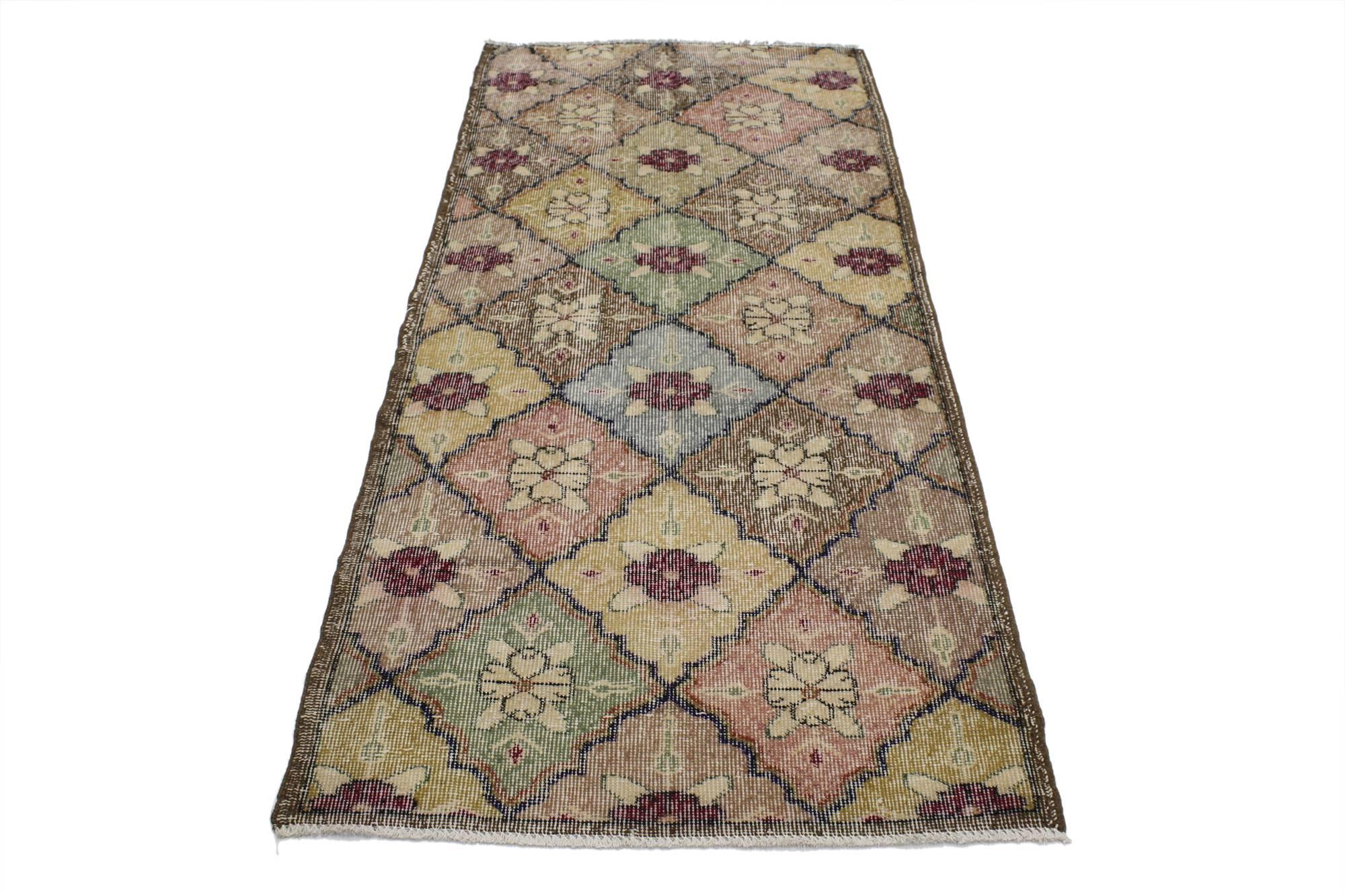 Rustic Distressed Vintage Turkish Sivas Runner with Arts & Crafts Cottage Style For Sale