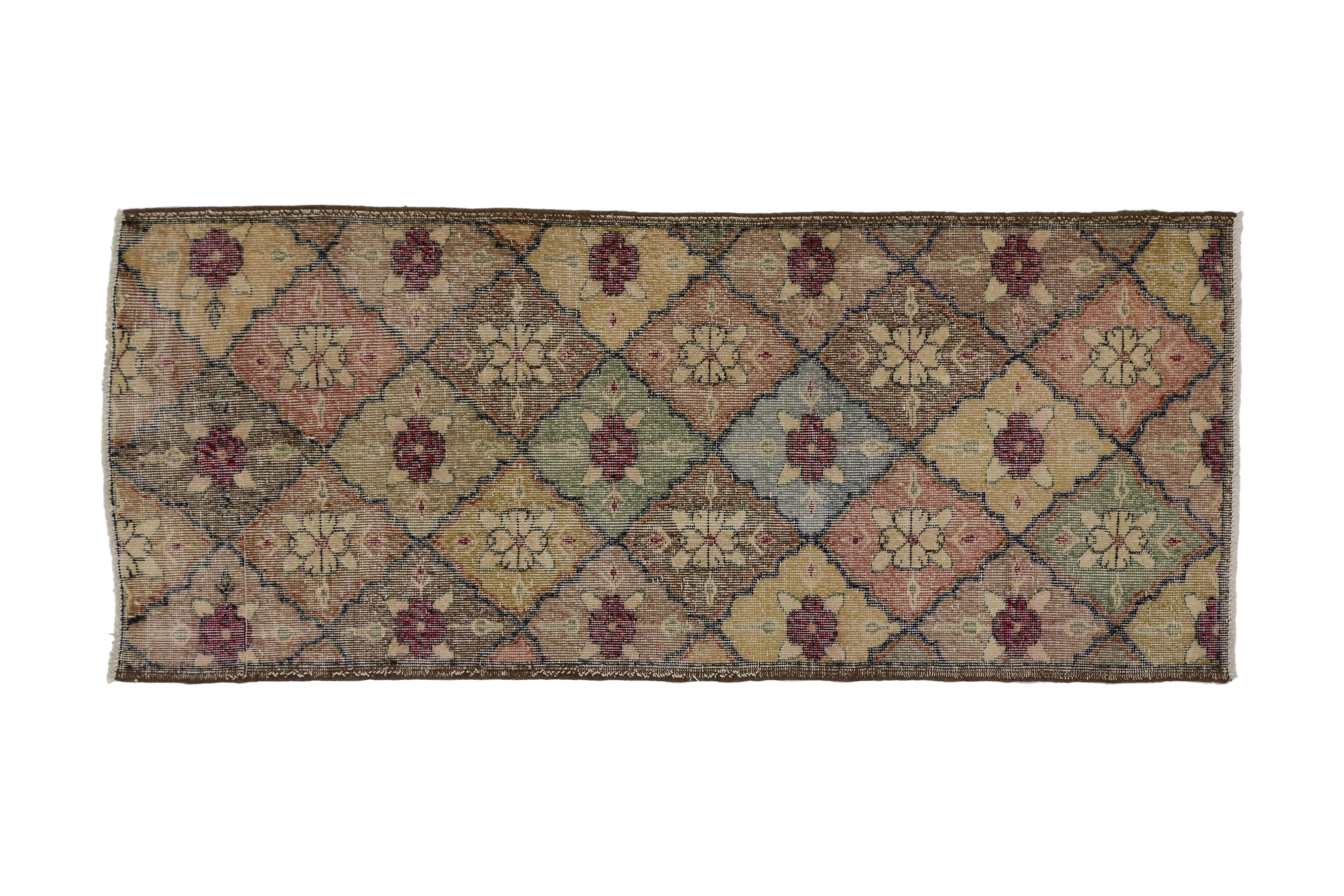 Hand-Knotted Distressed Vintage Turkish Sivas Runner with Arts & Crafts Cottage Style For Sale