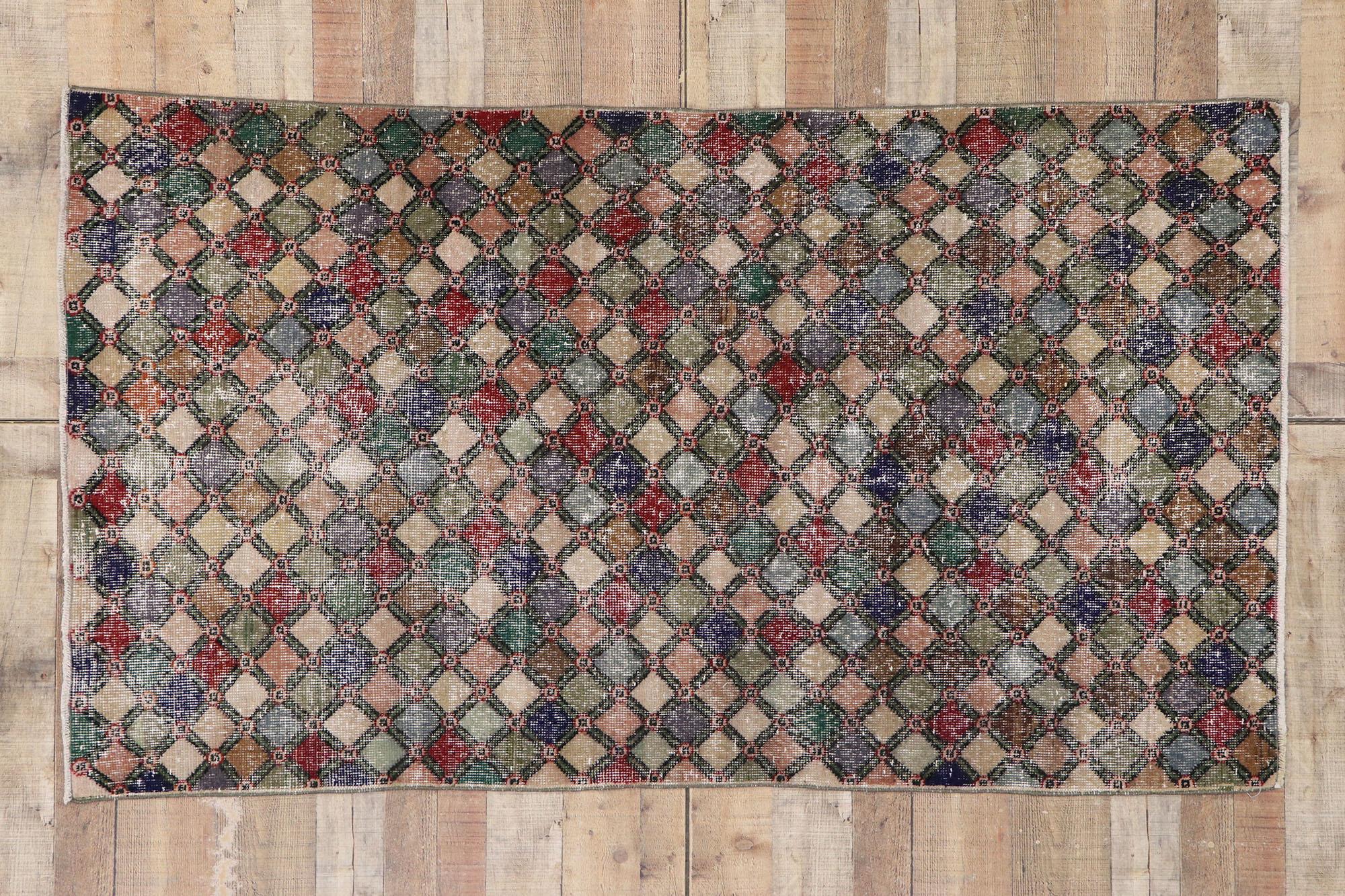 Türkischer Sivas-Teppich im Vintage-Stil mit romantischem Mid-Century-Modern-Stil, im Used-Stil im Angebot 2