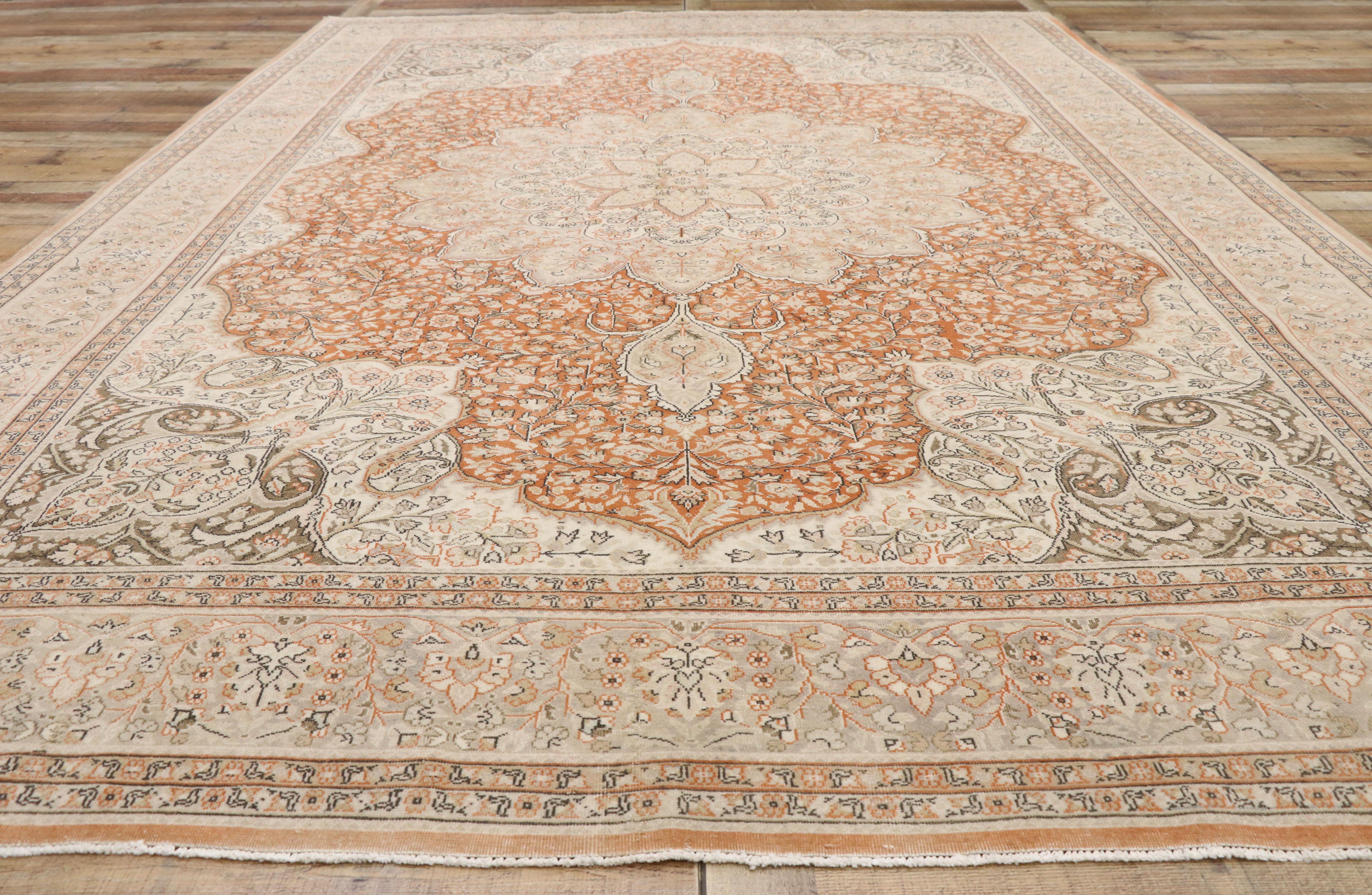 Wool Distressed Vintage Turkish Sivas Rug with Romantic Rustic Art Nouveau Style For Sale