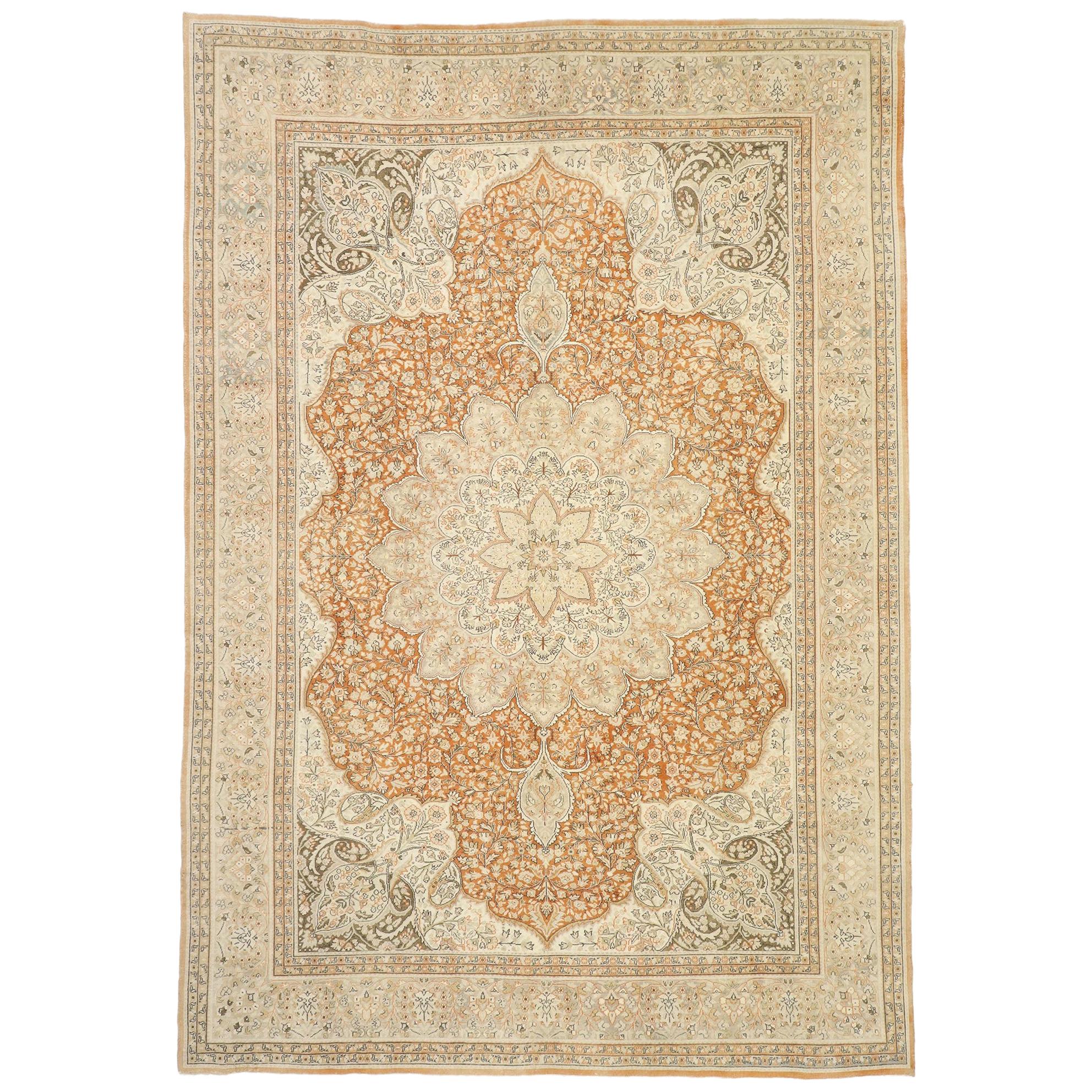 Distressed Vintage Turkish Sivas Rug with Romantic Rustic Art Nouveau Style For Sale