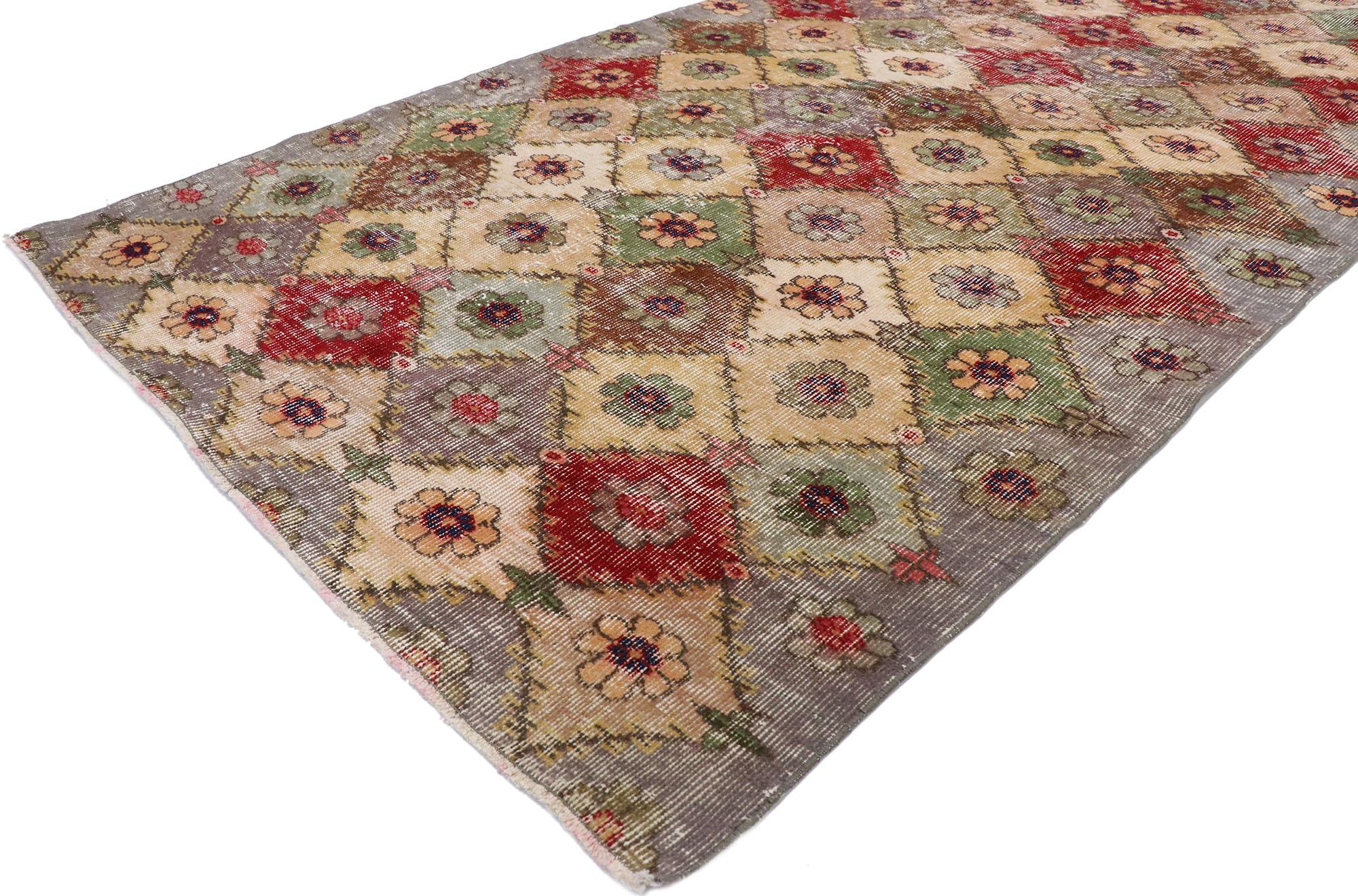 Rustic Distressed Vintage Turkish Sivas Rug with Romantic Shabby Chic Style For Sale