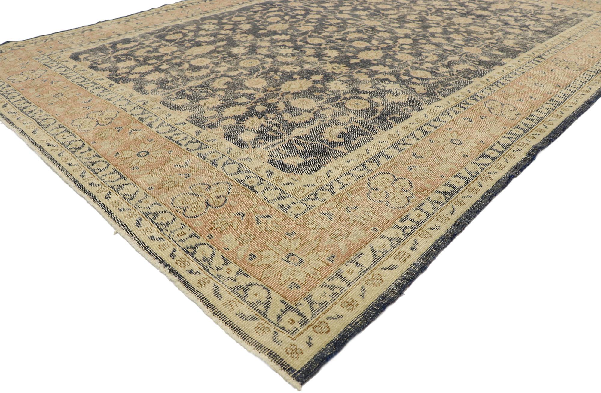 Hand-Knotted Distressed Vintage Turkish Sivas Rug with Rustic American Colonial  Style For Sale