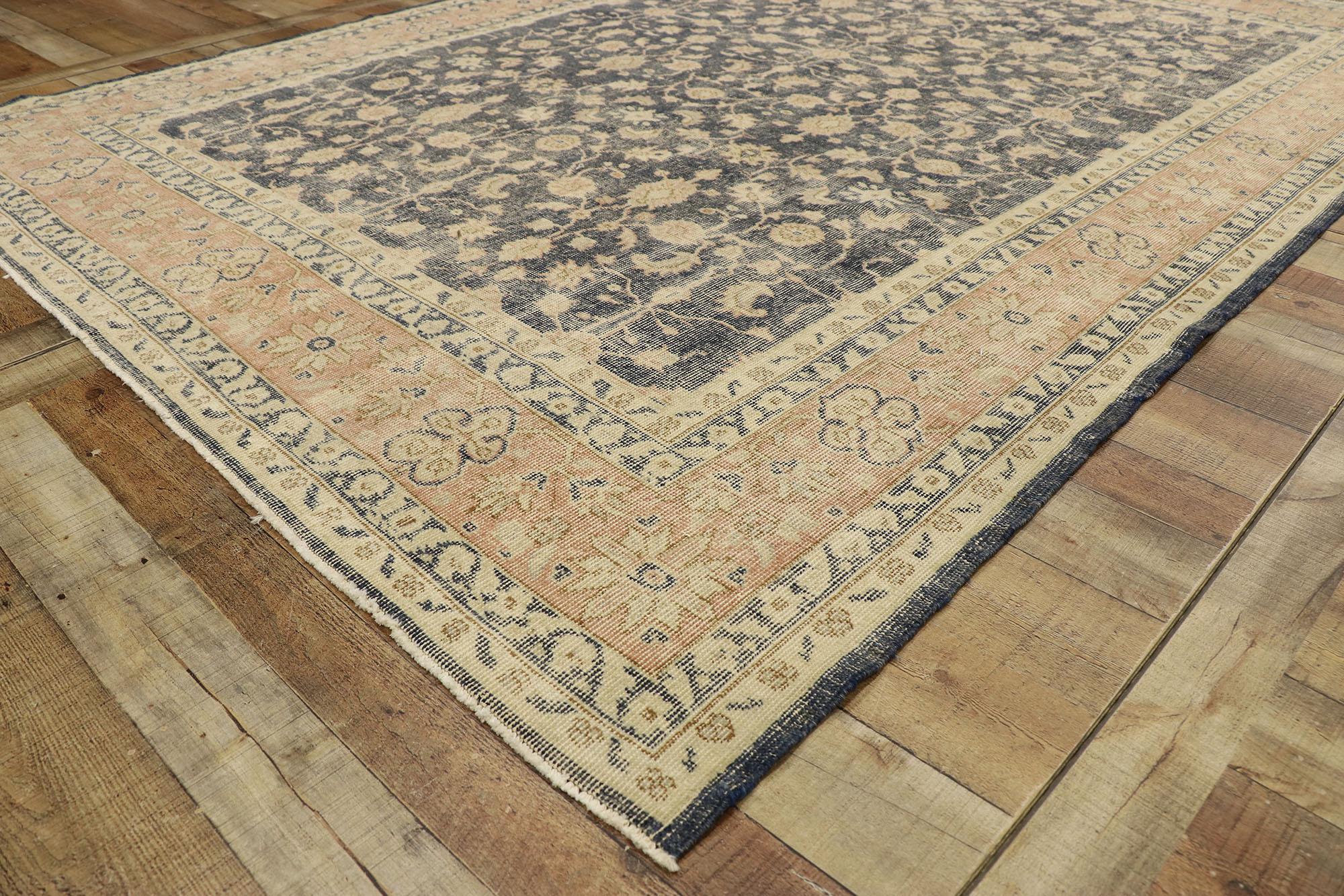 Distressed Vintage Turkish Sivas Rug with Rustic American Colonial  Style For Sale 1