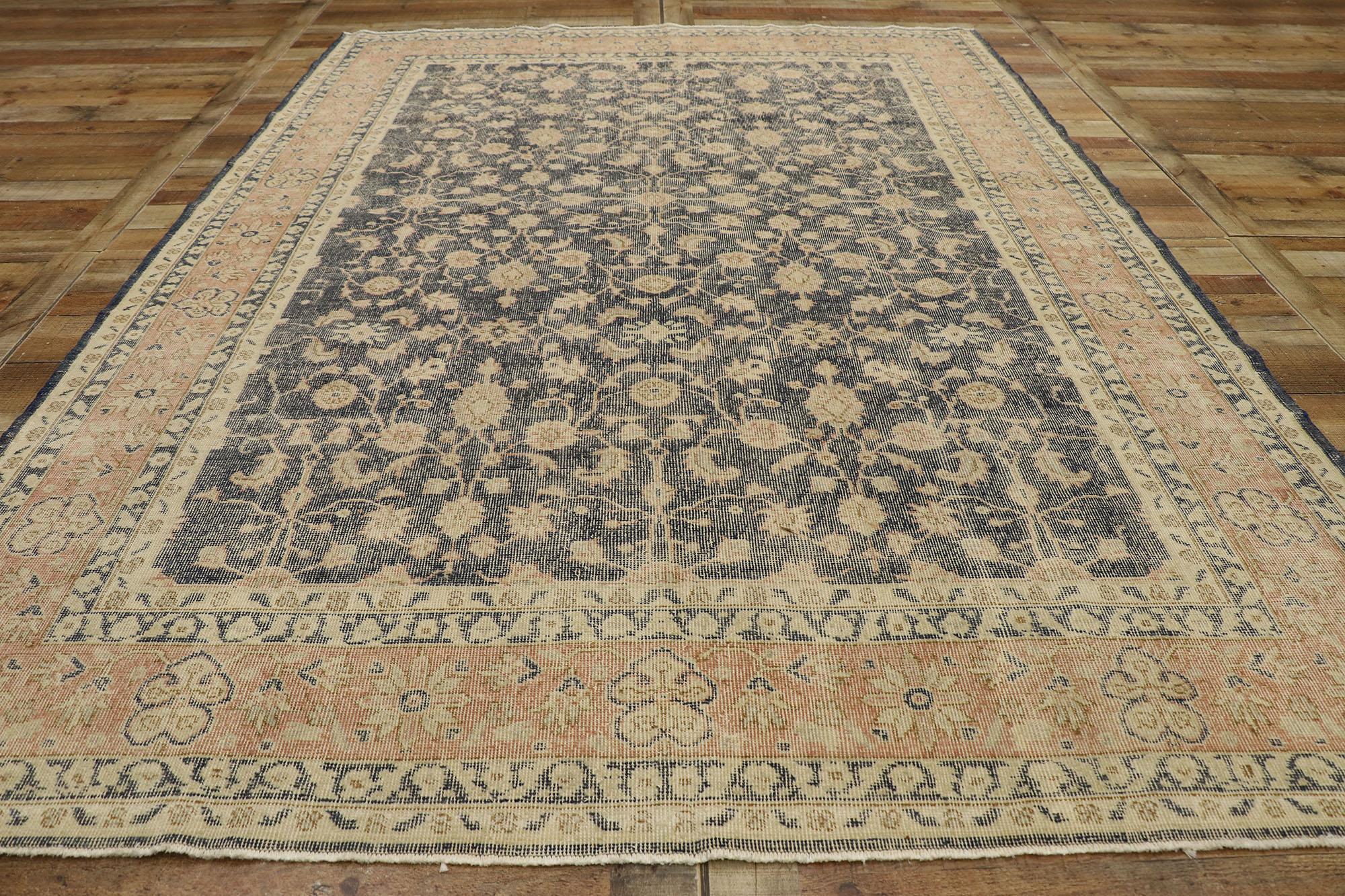 Distressed Vintage Turkish Sivas Rug with Rustic American Colonial  Style For Sale 2