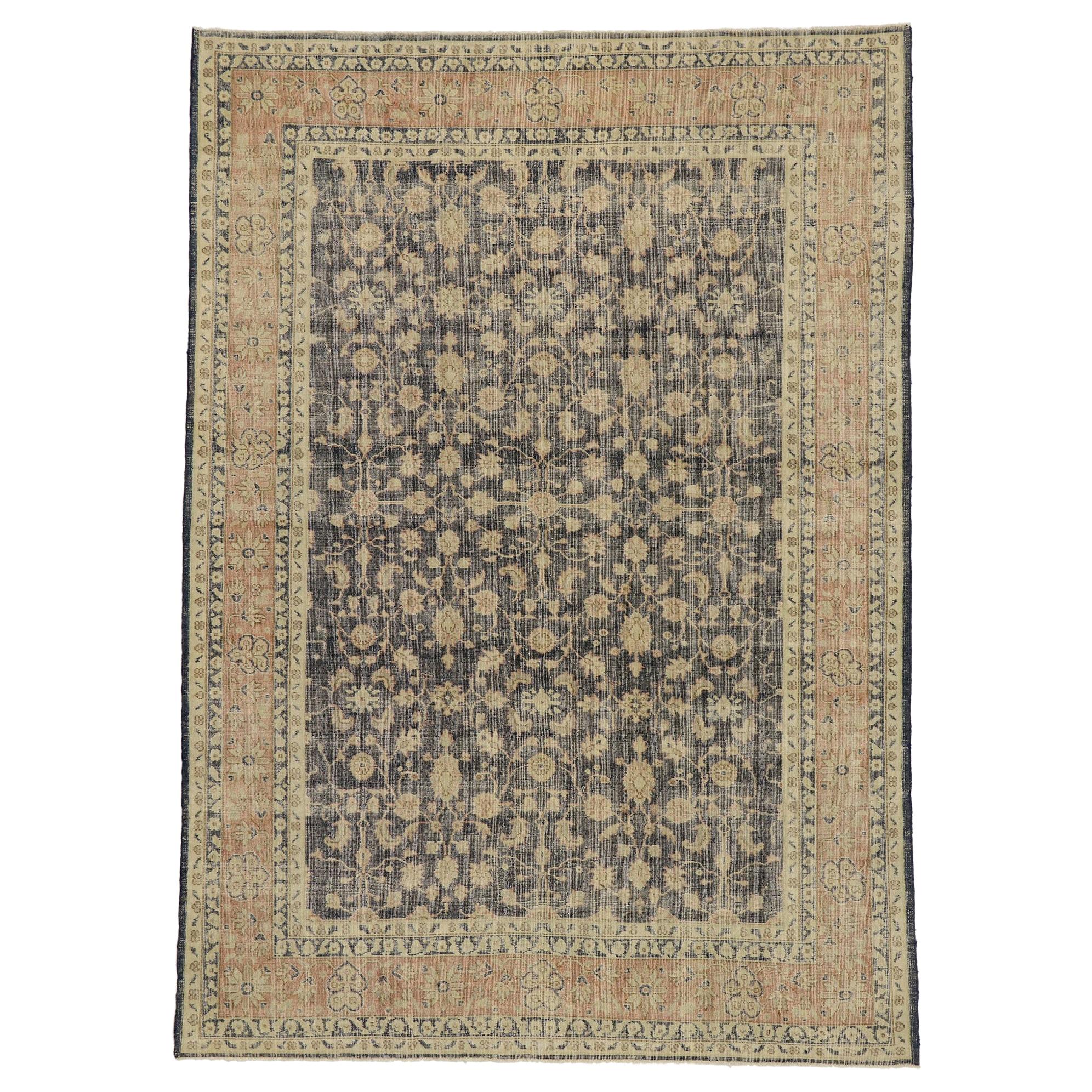 Distressed Vintage Turkish Sivas Rug with Rustic American Colonial  Style For Sale