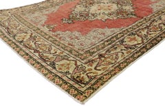Distressed Vintage Turkish Sivas Rug with Rustic Arts & Crafts Style