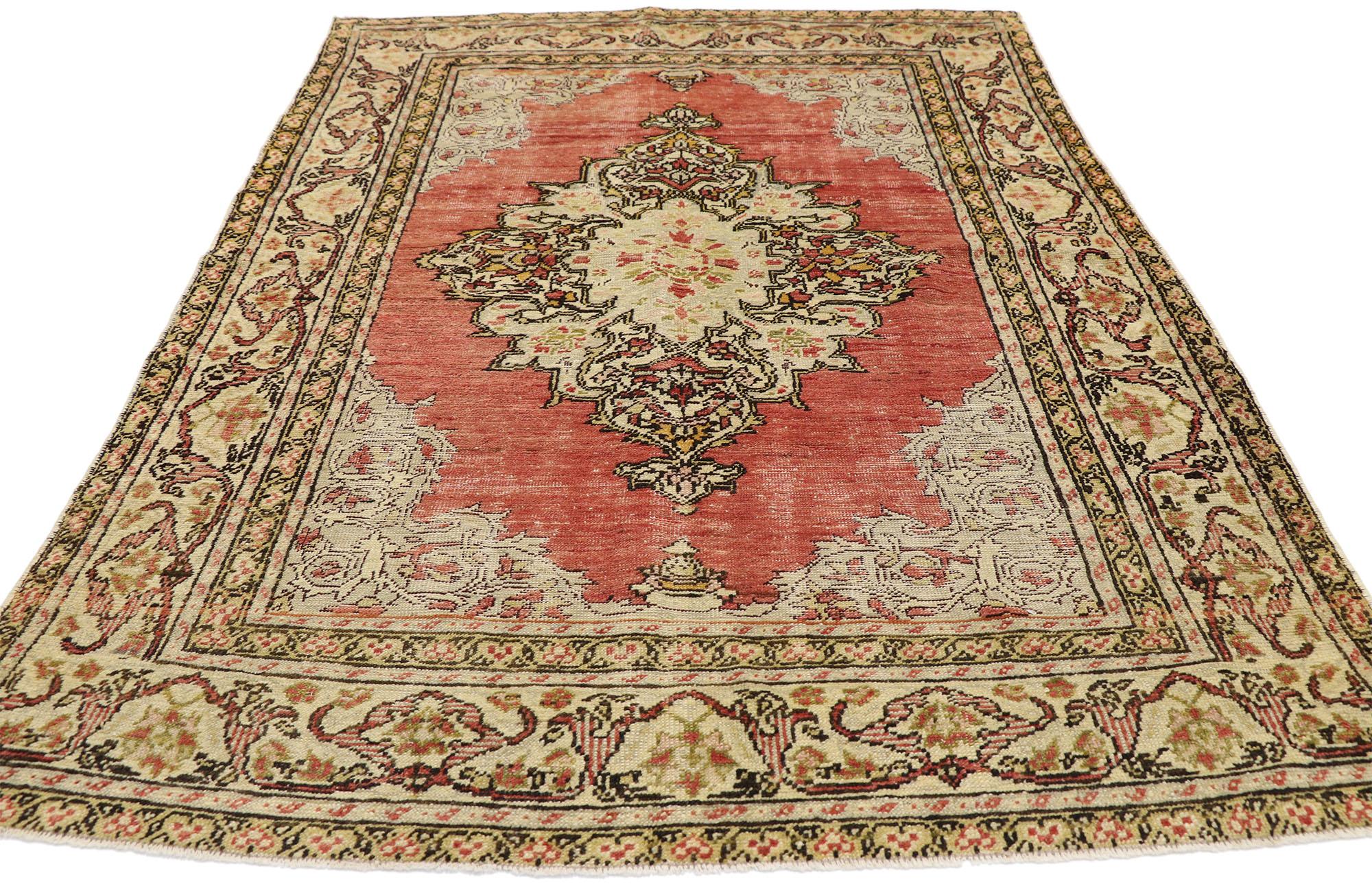 Oushak Tappeto Sivas turco d'epoca con stile rustico e artigianale in vendita