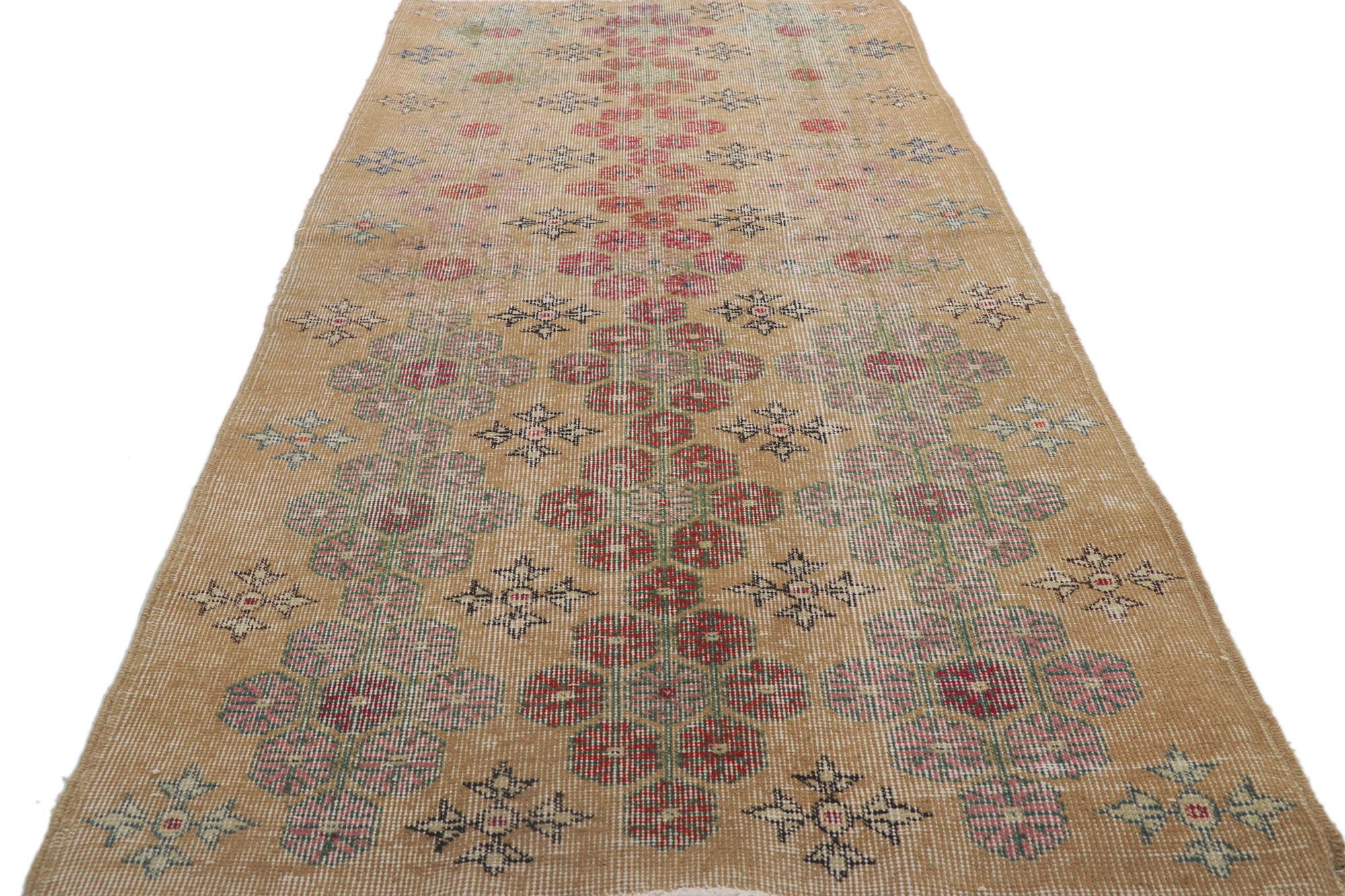 Hand-Knotted Distressed Vintage Turkish Sivas Rug with Rustic Arts and Crafts Style