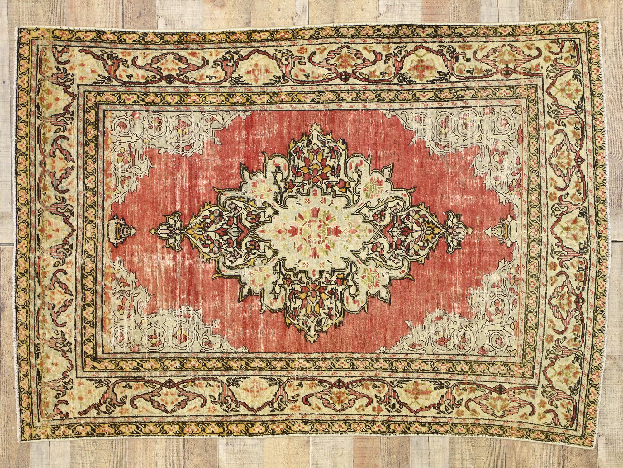 Lana Tappeto Sivas turco d'epoca con stile rustico e artigianale in vendita