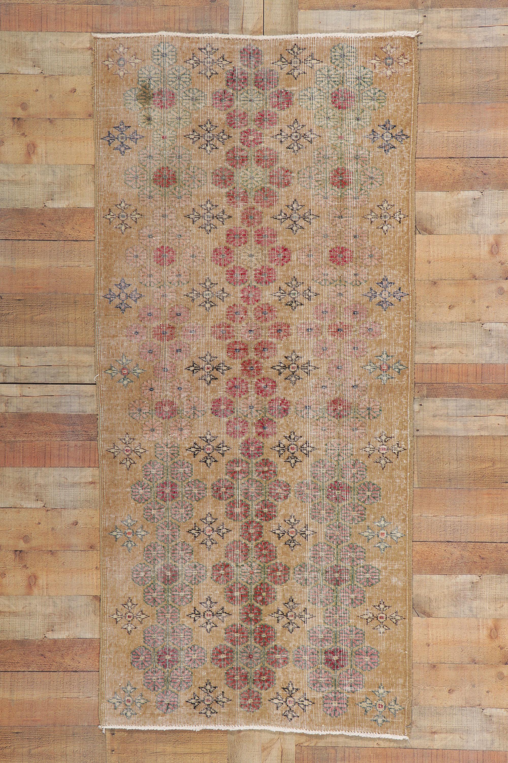 Distressed Vintage Turkish Sivas Rug with Rustic Arts and Crafts Style 1