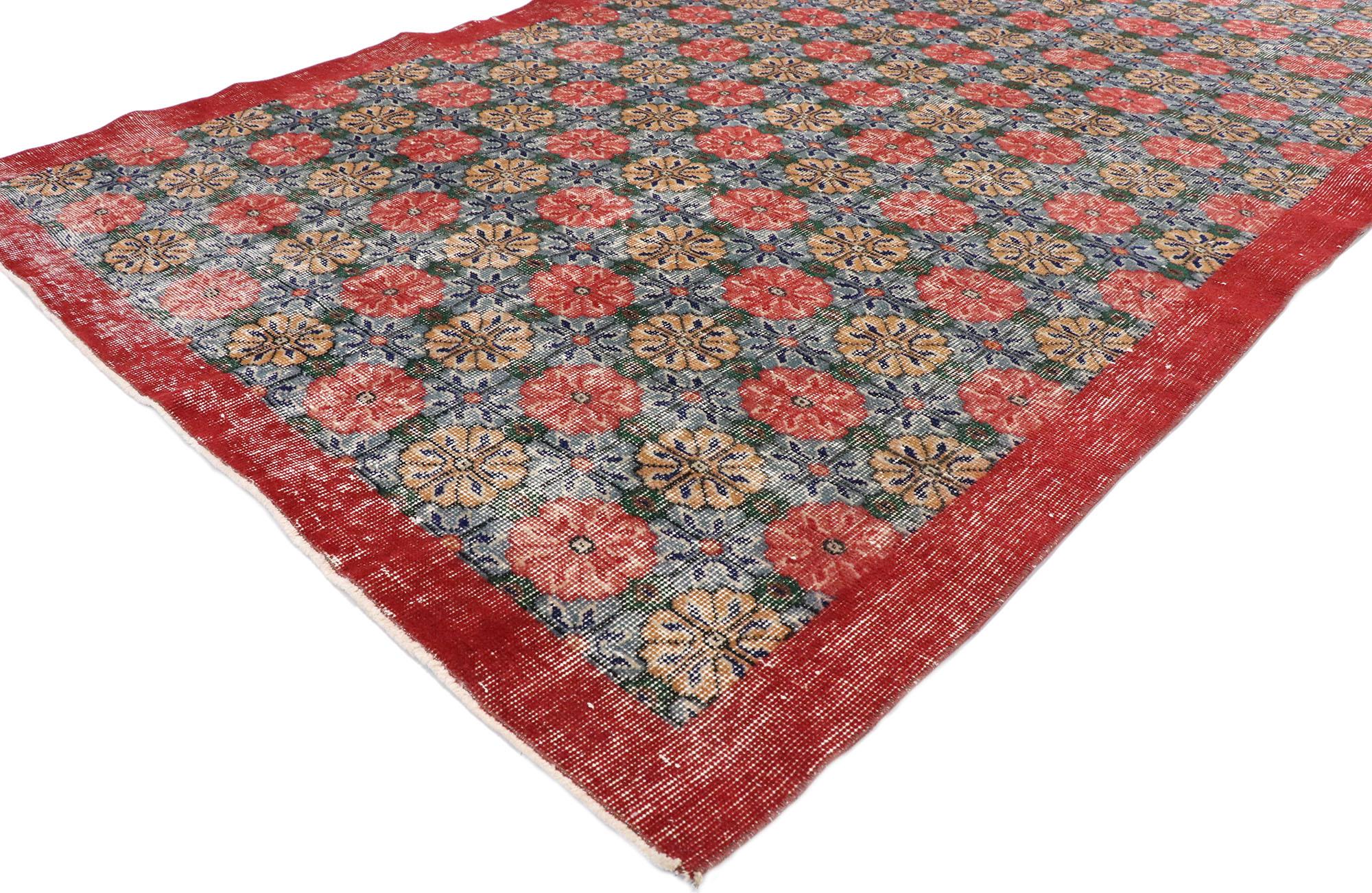 Hand-Knotted Distressed Vintage Turkish Sivas Rug with Rustic Arts & Crafts Style For Sale
