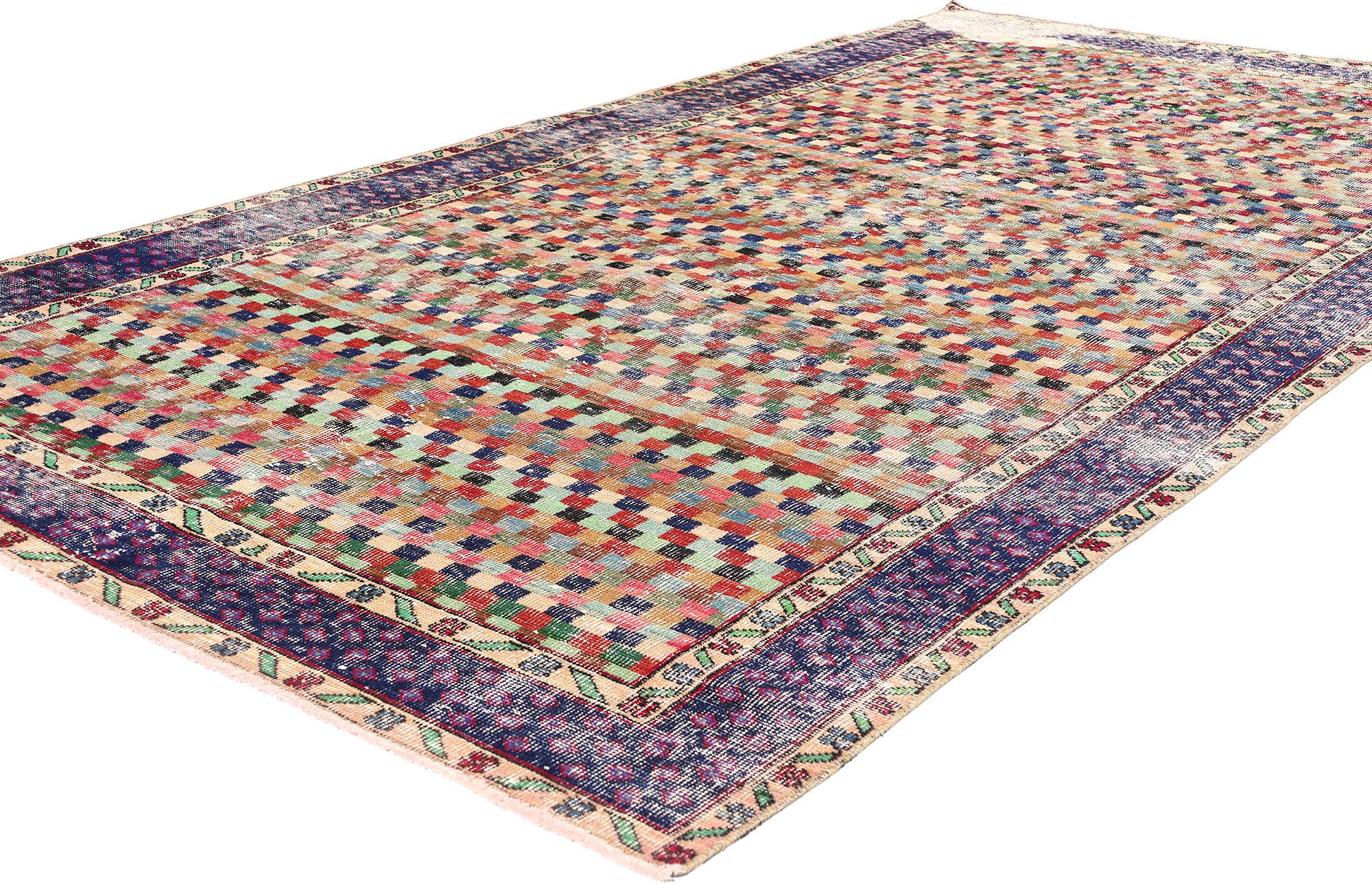 53311 Zeki Muren Distressed Vintage Turkish Sivas Rug, 04'09 x 09'04. Nestled within the serene landscapes of Turkey's Sivas region, Zeki Muren Turkish Sivas rugs honor the legacy of the esteemed Turkish singer who continues to inspire. Celebrated