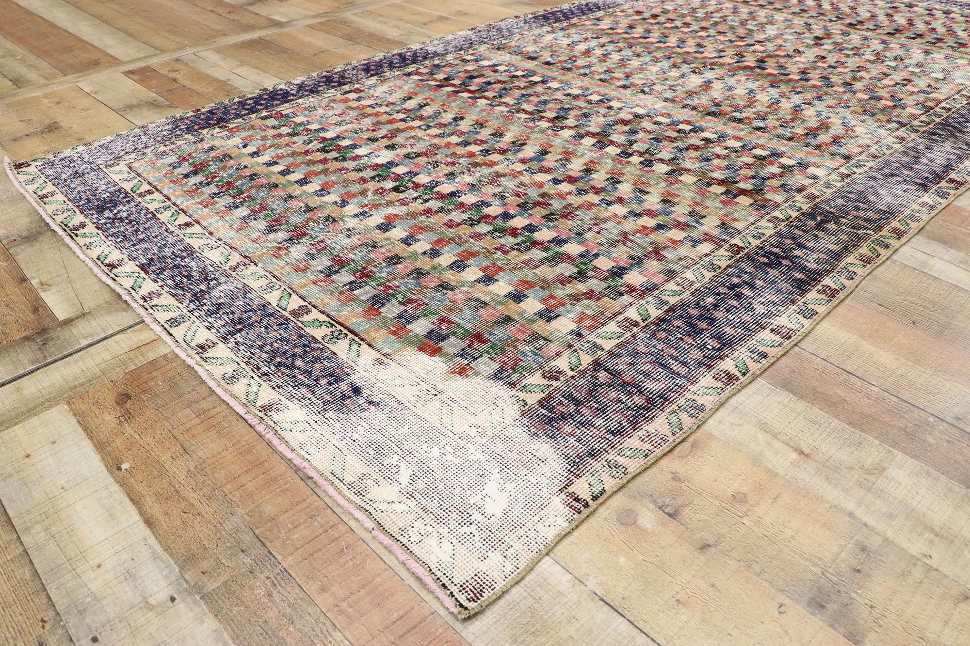 Wool Distressed Vintage Turkish Sivas Rug with Rustic Arts & Crafts Style For Sale