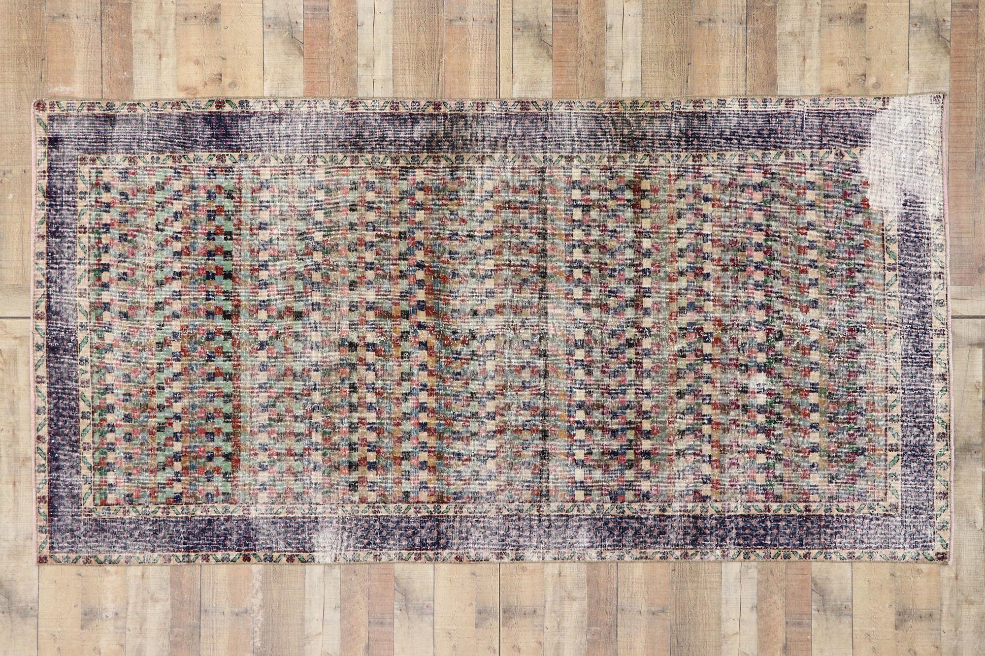 Distressed Vintage Turkish Sivas Rug with Rustic Arts & Crafts Style For Sale 2