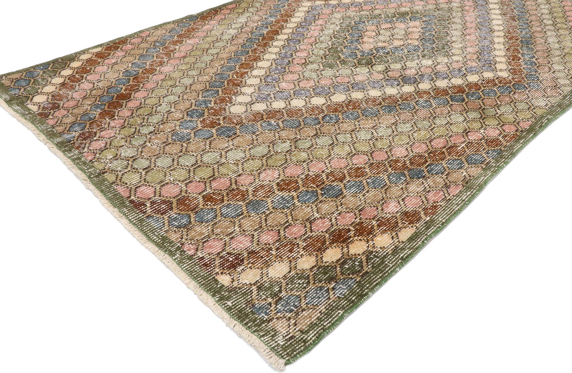 Mid-Century Modern Distressed Vintage Turkish Sivas Rug with Rustic Bohemian Style For Sale