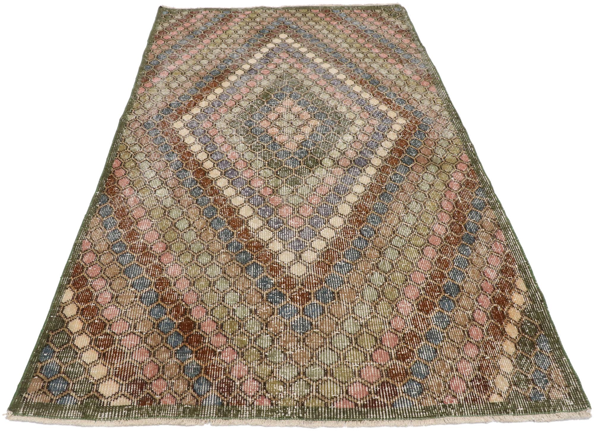 Hand-Knotted Distressed Vintage Turkish Sivas Rug with Rustic Bohemian Style For Sale