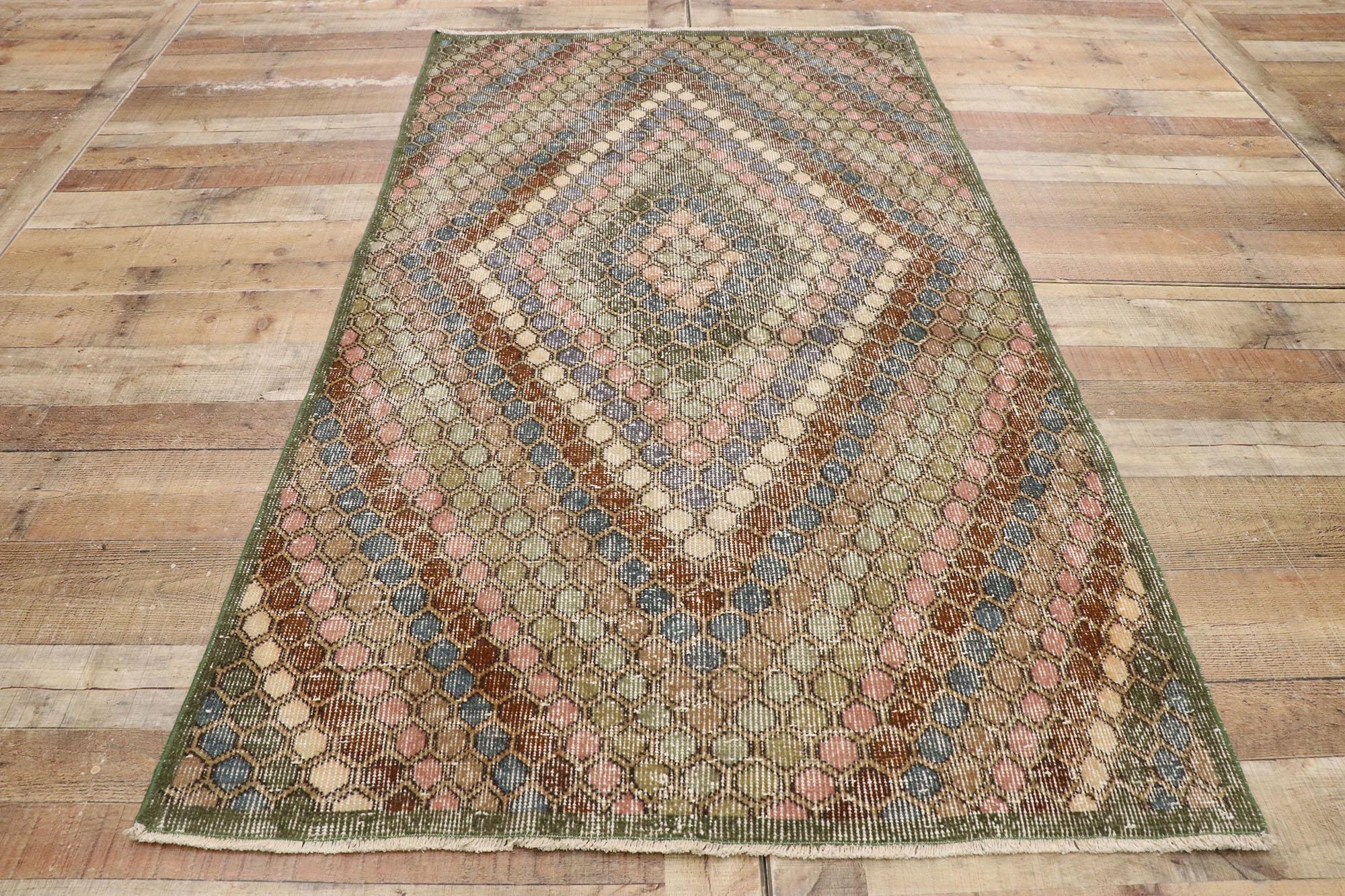 Distressed Vintage Turkish Sivas Rug with Rustic Bohemian Style For Sale 1