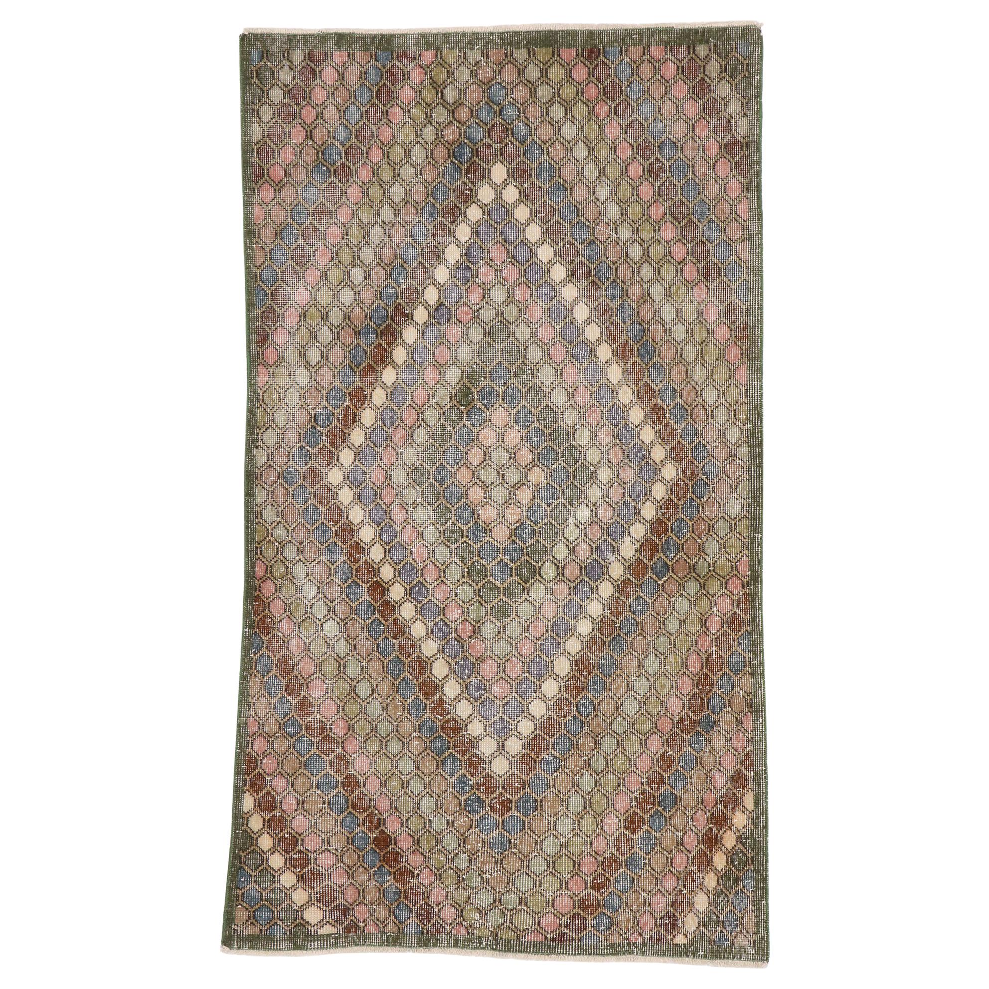 Distressed Vintage Turkish Sivas Rug with Rustic Bohemian Style For Sale