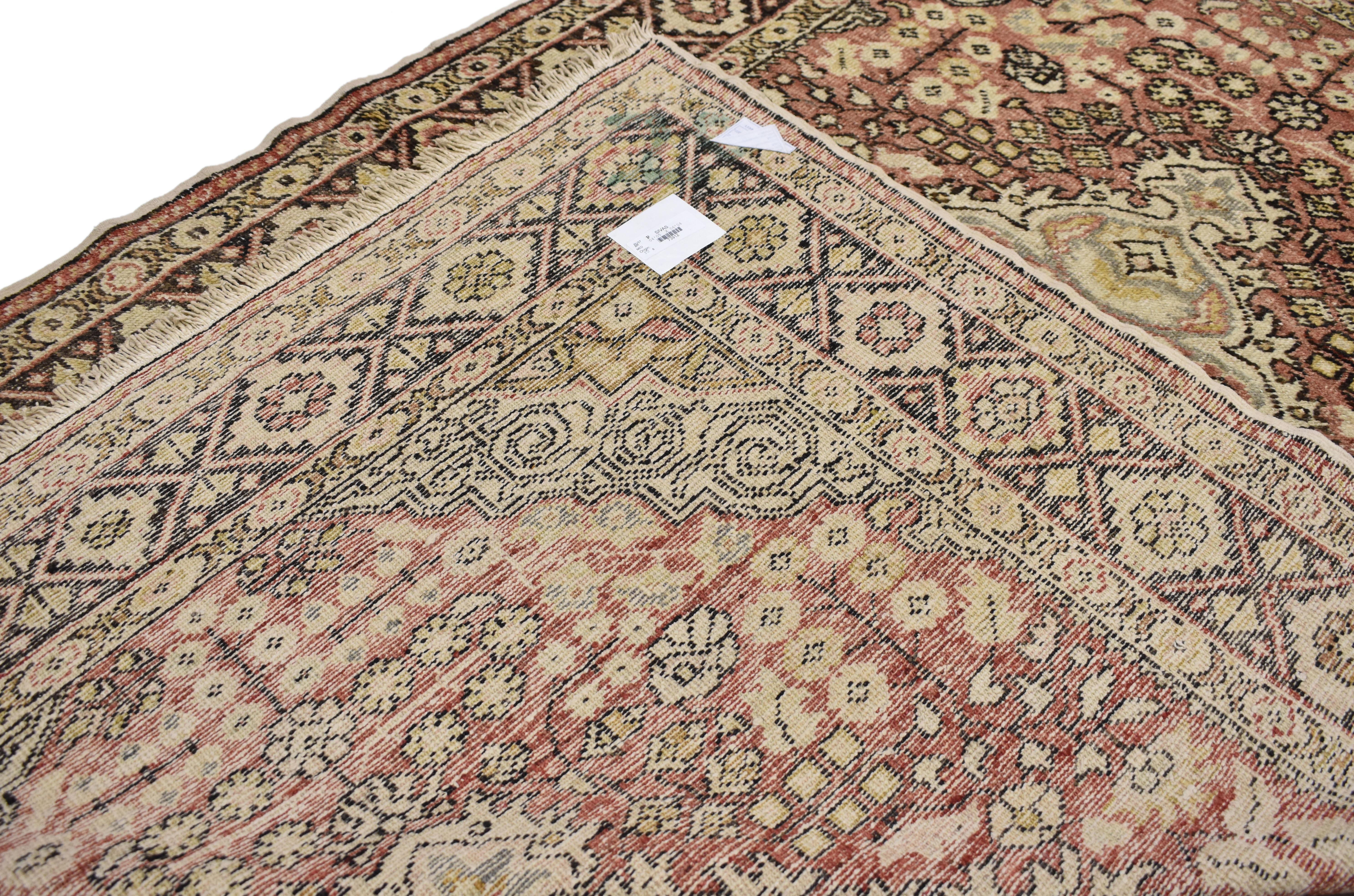 20th Century Distressed Vintage Turkish Sivas Rug with Rustic Cottage Arts & Crafts Style For Sale