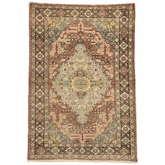 Distressed Retro Turkish Sivas Rug with Rustic Cottage Arts & Crafts Style