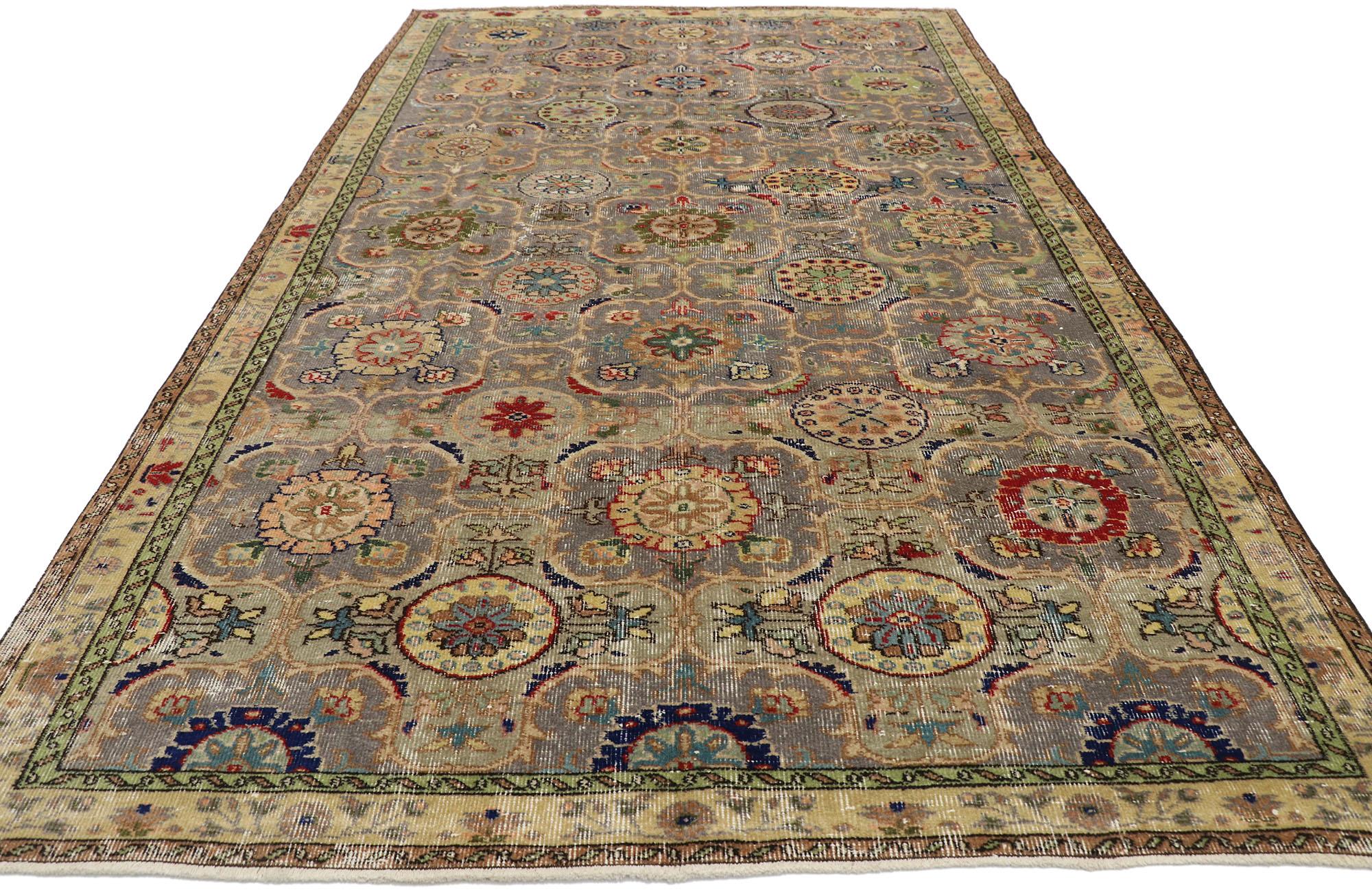 Hand-Knotted Distressed Vintage Turkish Sivas Rug with Rustic Craftsman Style For Sale