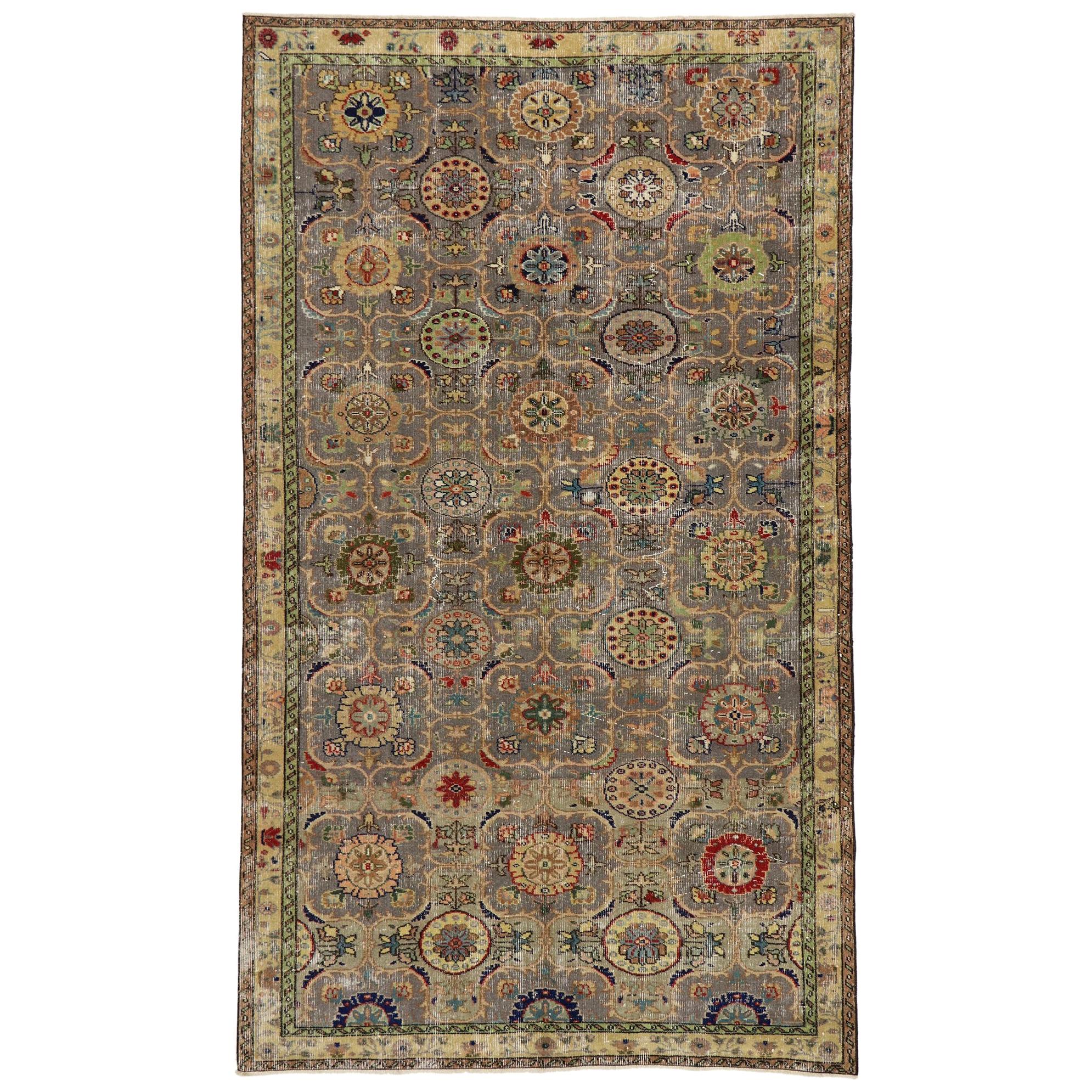 Alfombra Sivas Turca Vintage Desgastada de Estilo Artesano Rústico en venta