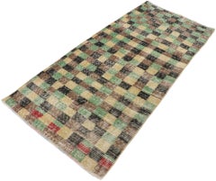 Distressed Vintage Turkish Sivas Rug with Rustic Cubist Style