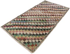 Distressed Vintage Turkish Sivas Rug with Rustic Cubist Style