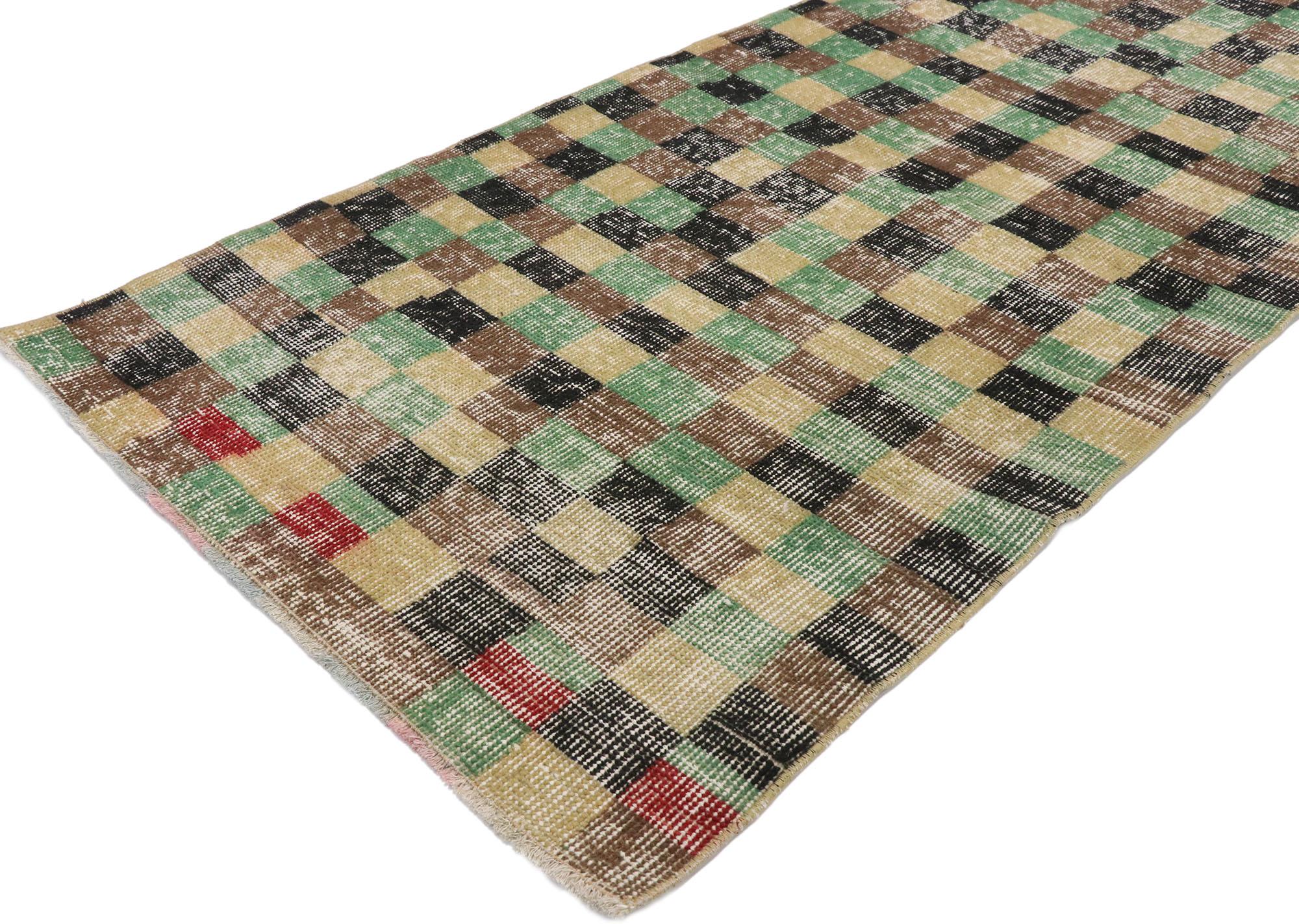 Industrial Distressed Vintage Turkish Sivas Rug with Rustic Cubist Style For Sale