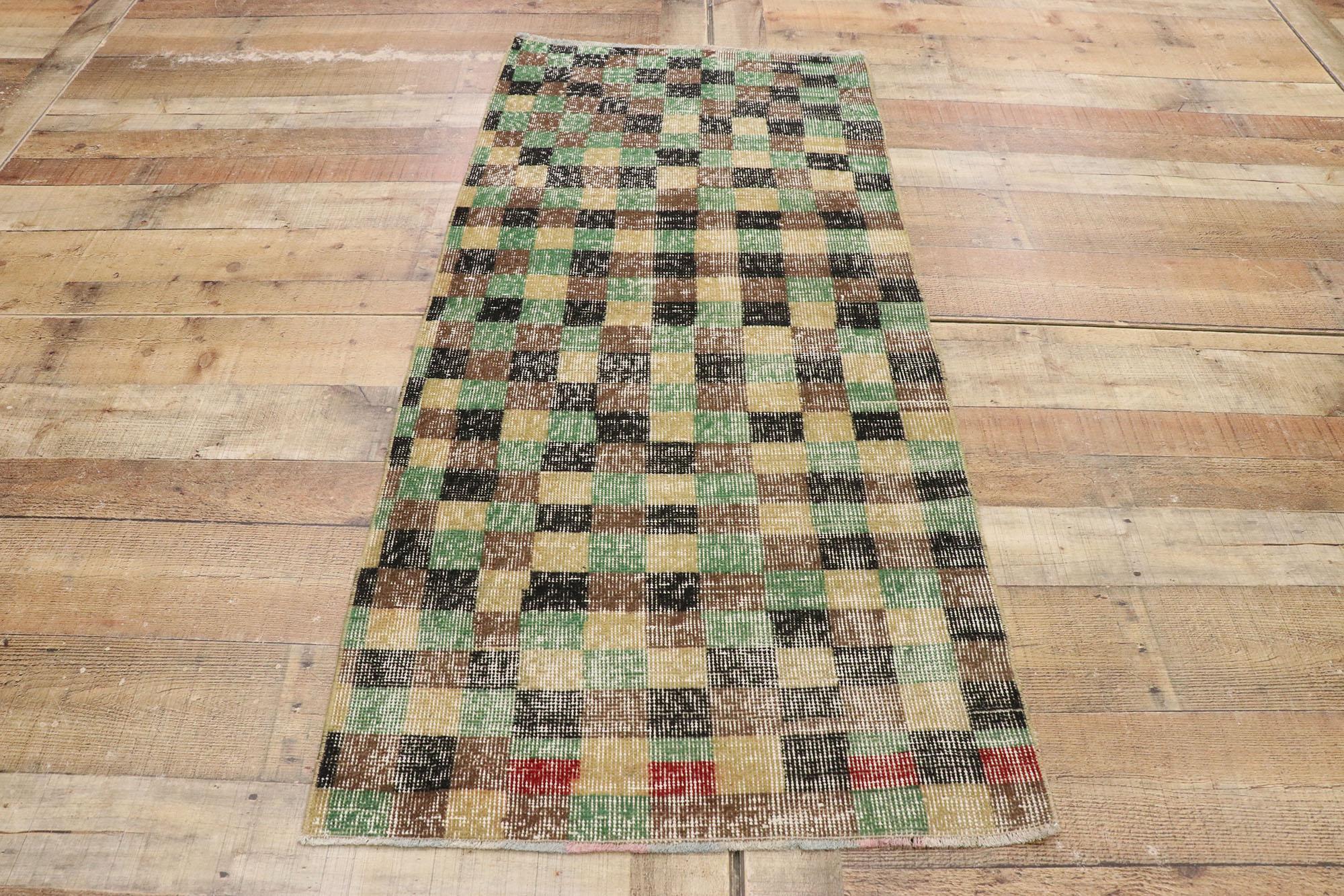 Distressed Vintage Turkish Sivas Rug with Rustic Cubist Style For Sale 1