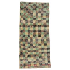 Distressed Retro Turkish Sivas Rug with Rustic Cubist Style