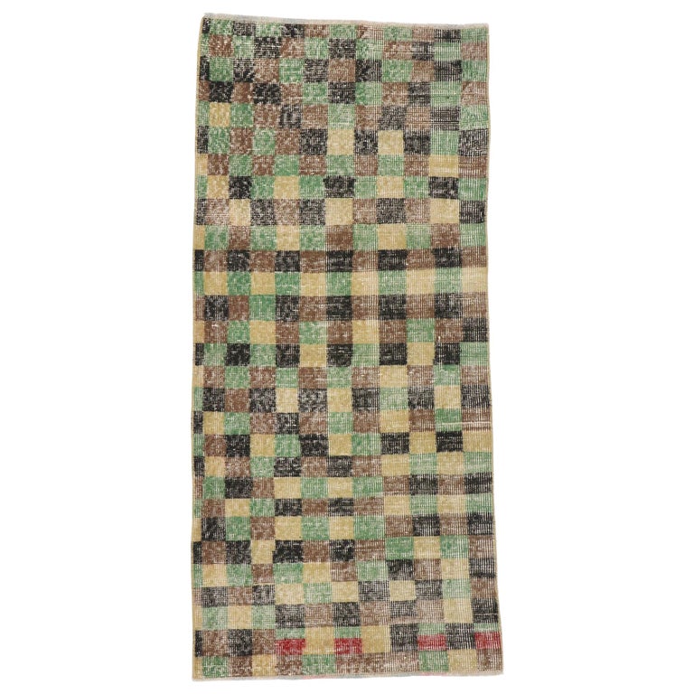 Turkish Rug Artist Distorted Distressed Vintage Turkish Sivas Rug with Rustic Cubist Style For Sale ...