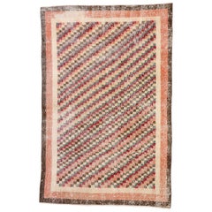 Distressed Vintage Turkish Sivas Rug with Rustic Cubist Style