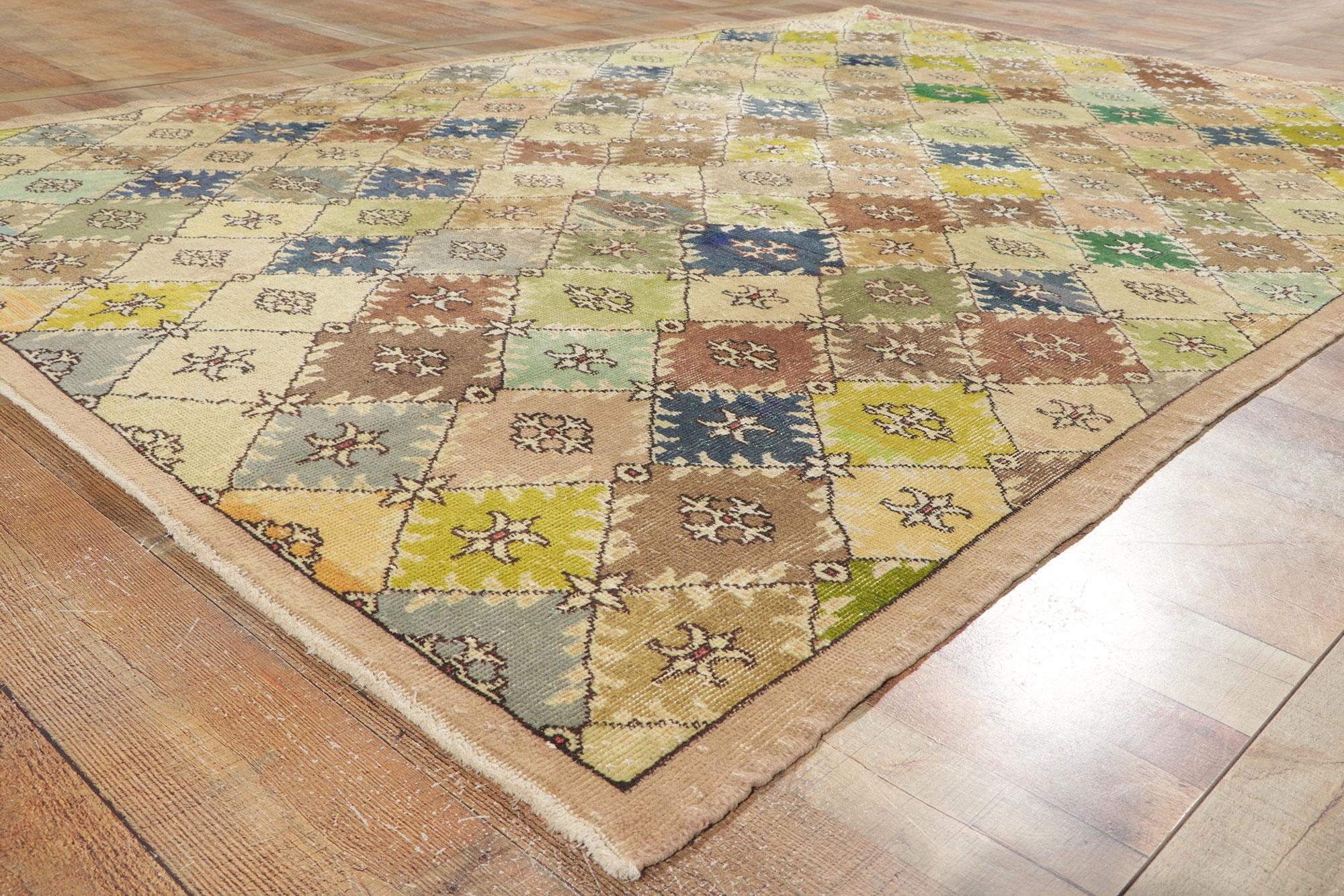 Distressed Vintage Turkish Sivas Rug with Rustic Earth-Tone Colors For Sale 1