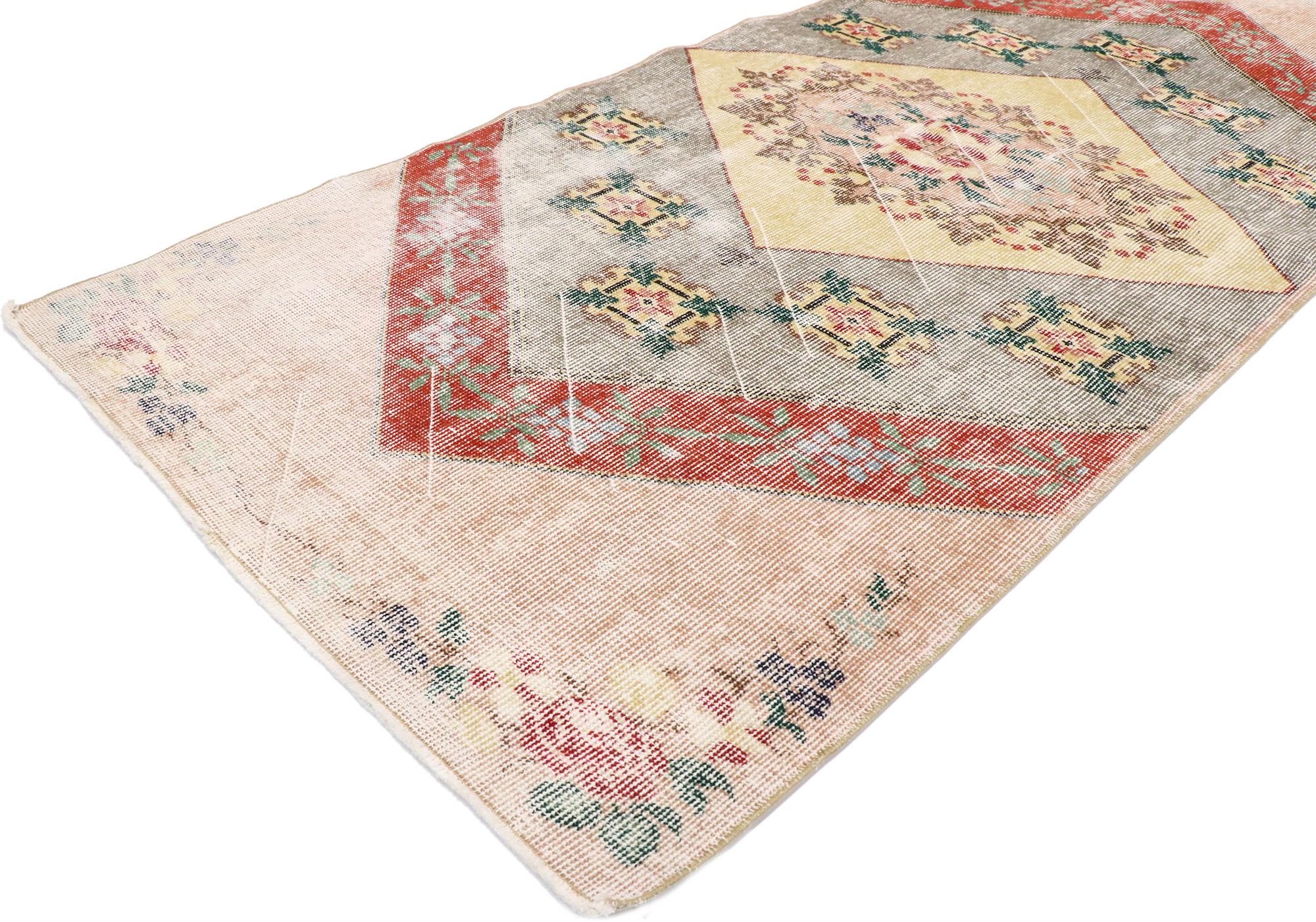 Hand-Knotted Distressed Vintage Turkish Sivas Rug with Rustic English Country Style For Sale
