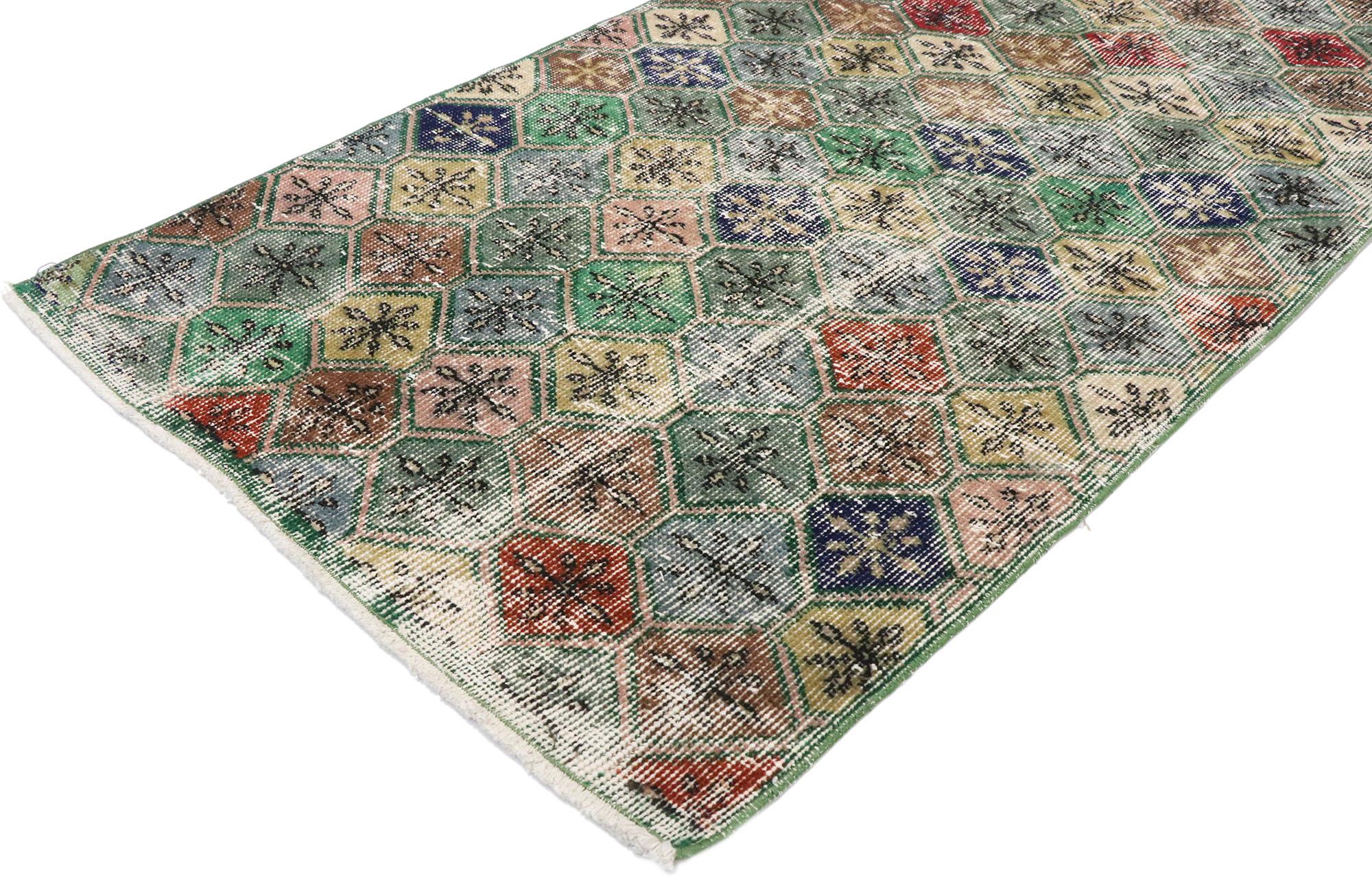 Hand-Knotted Distressed Vintage Turkish Sivas Rug with Rustic English Country Style