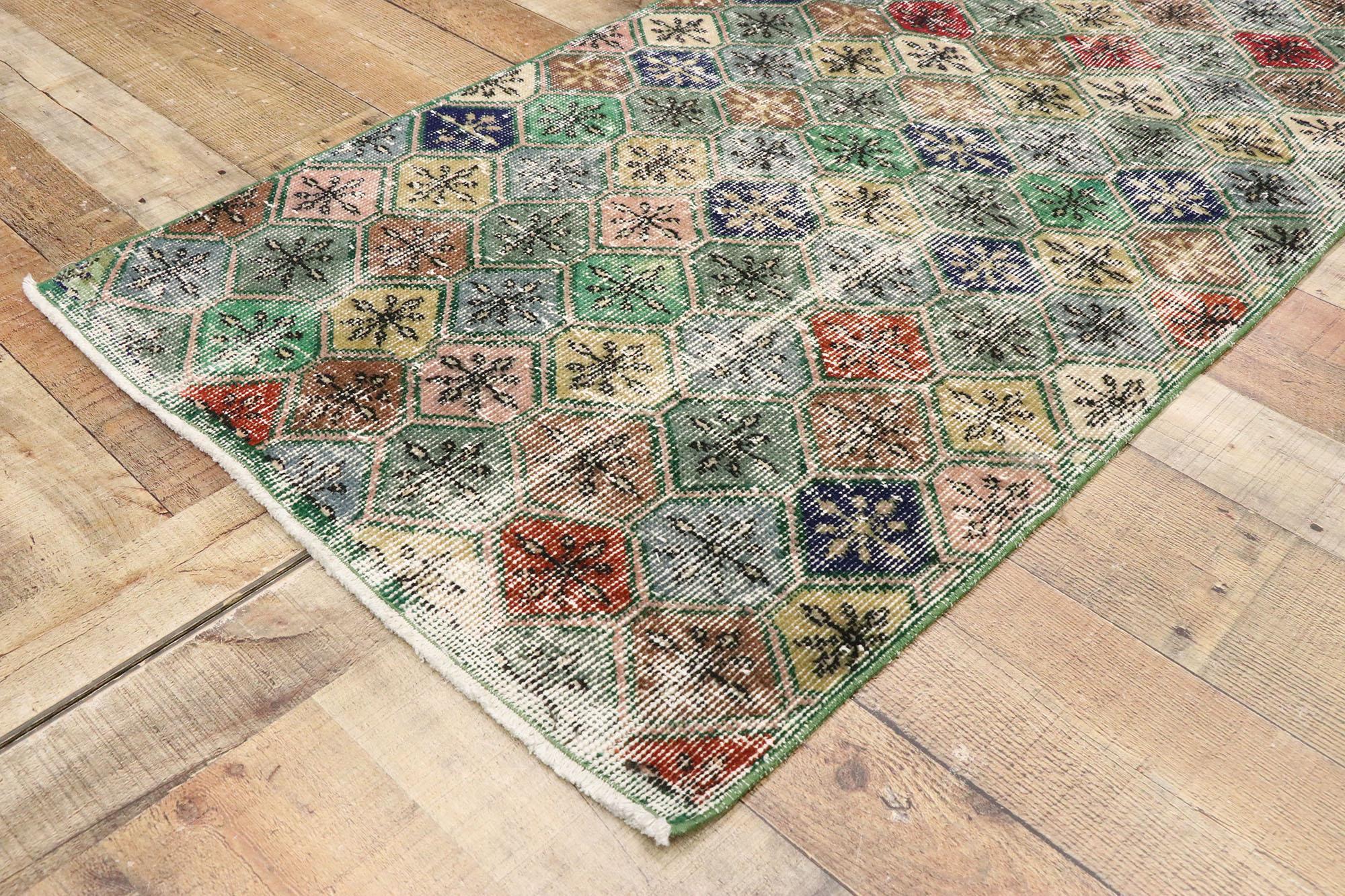 Distressed Vintage Turkish Sivas Rug with Rustic English Country Style 1