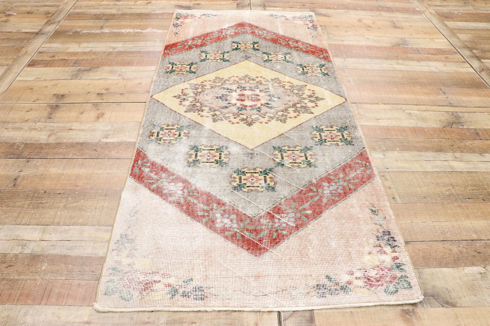 Distressed Vintage Turkish Sivas Rug with Rustic English Country Style For Sale 2