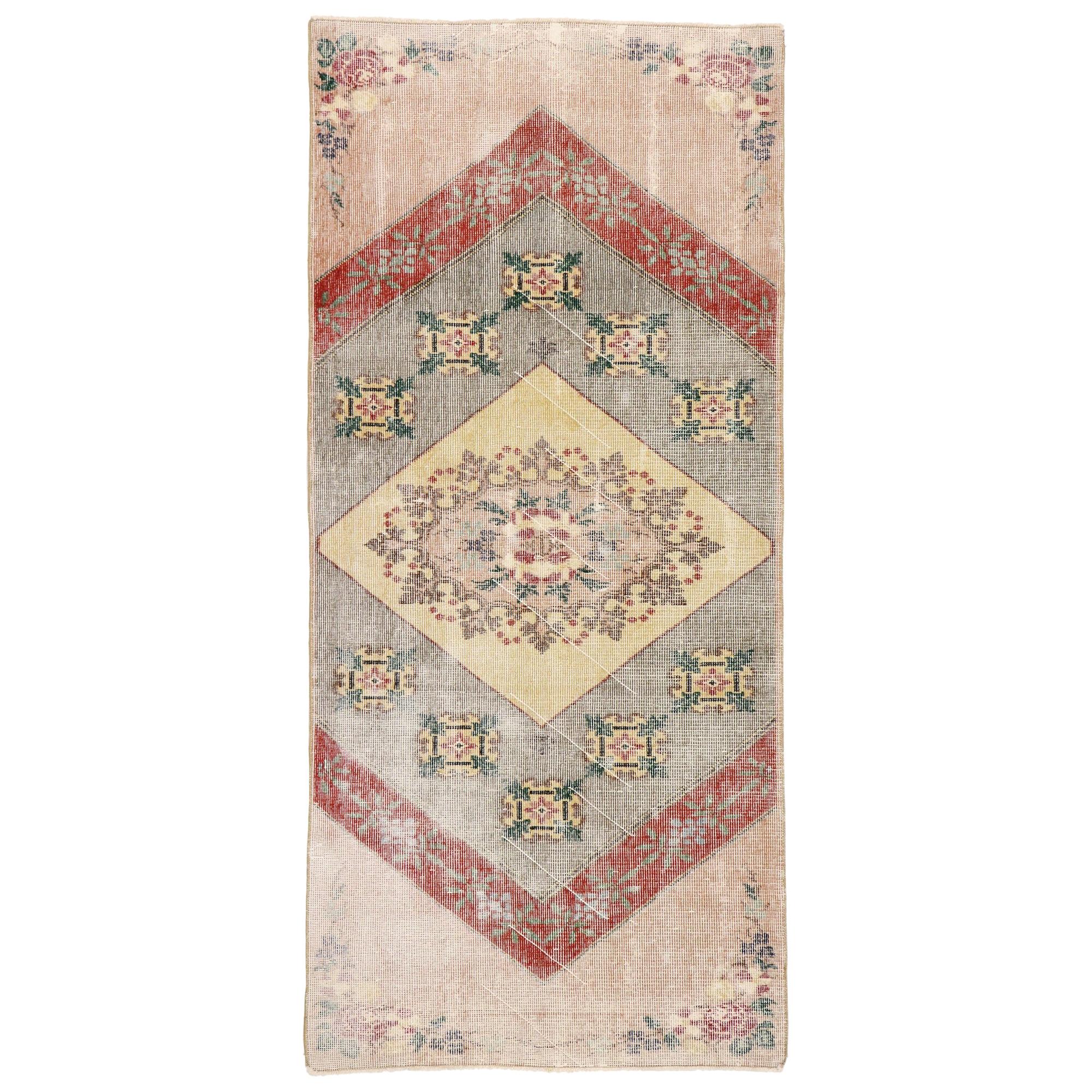 Distressed Vintage Turkish Sivas Rug with Rustic English Country Style For Sale