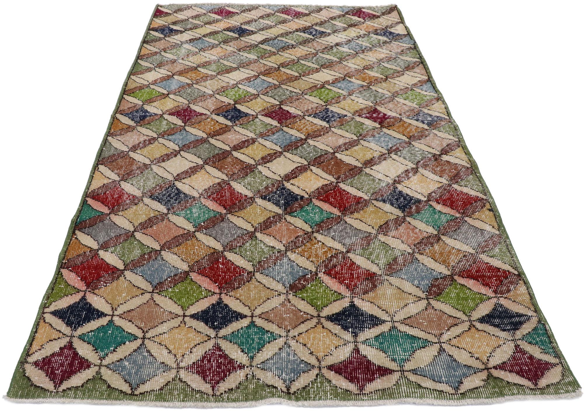Hand-Knotted Distressed Vintage Turkish Sivas Rug with Rustic Mediterranean Style For Sale