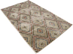 Distressed Vintage Turkish Sivas Rug with Rustic Mid-Century Modern Cubist Style