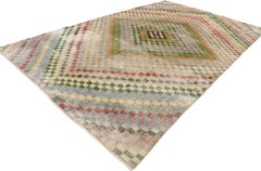 Türkischer Sivas-Teppich im Vintage-Stil im Used-Look mit rustikalem, kubistischem Mid-Century-Modern-Stil