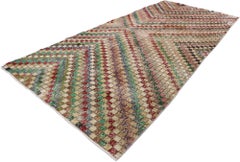 Türkischer Sivas-Teppich im Vintage-Stil mit rustikalem, kubistischem Mid-Century-Modern-Stil, im Used-Stil
