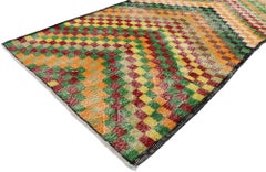 Tapis turc Sivas vintage vieilli avec style cubiste rustique moderne du milieu du siècle dernier