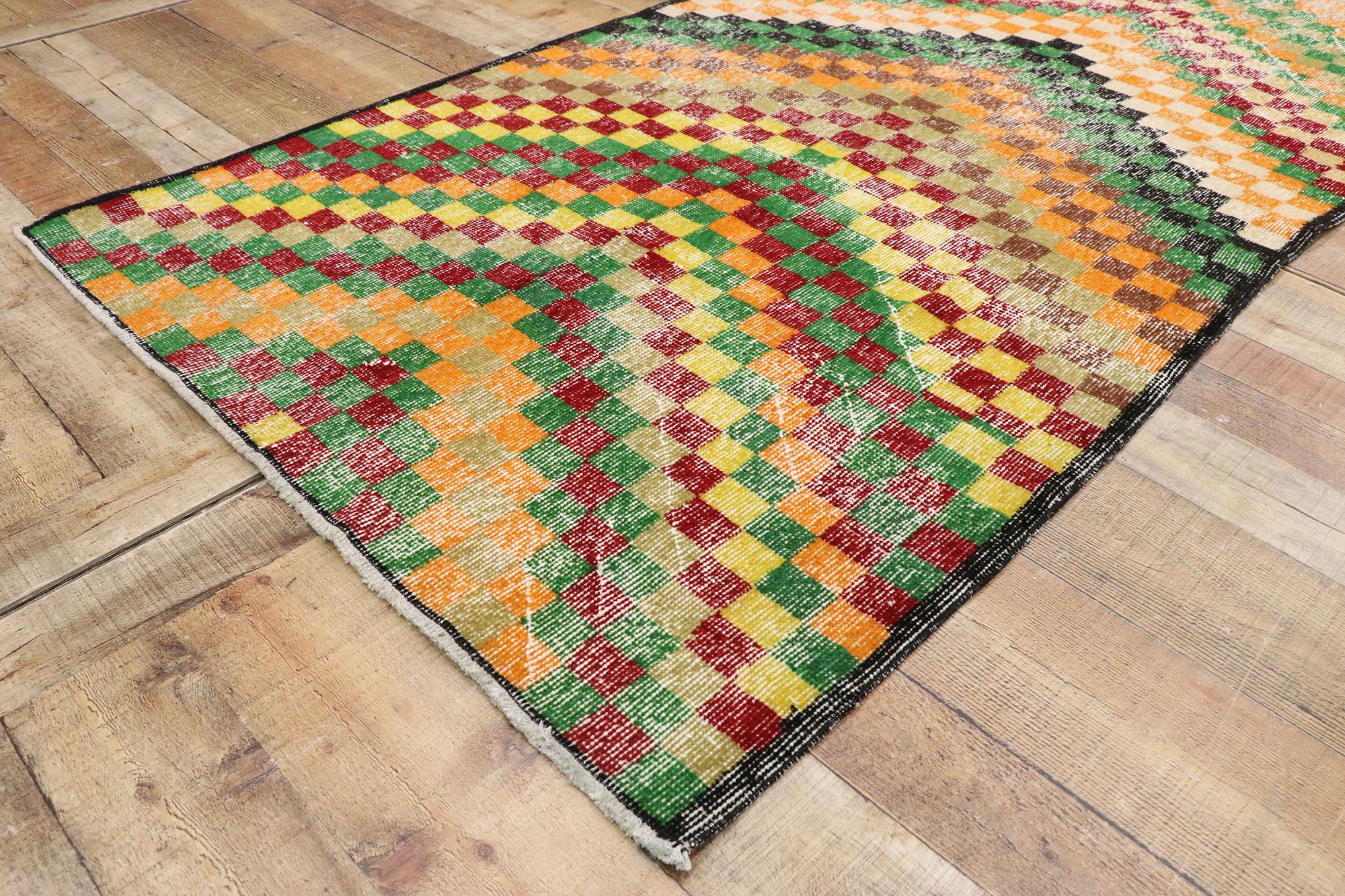 XX secolo Tappeto Sivas turco d'epoca con stile cubista rustico e moderno di metà secolo in vendita
