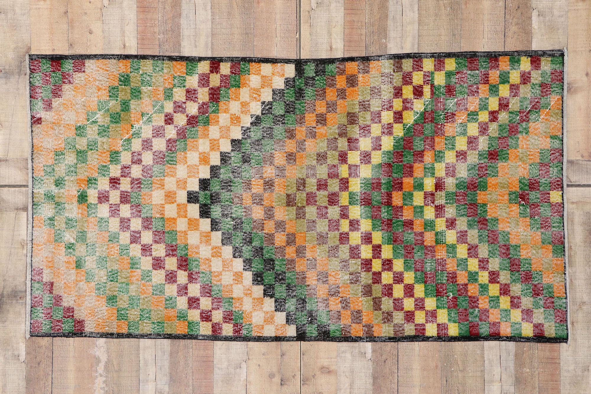 Tappeto Sivas turco d'epoca con stile cubista rustico e moderno di metà secolo in vendita 1