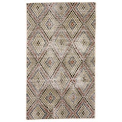 Distressed Vintage Turkish Sivas Rug with Rustic Mid-Century Modern Cubist Style